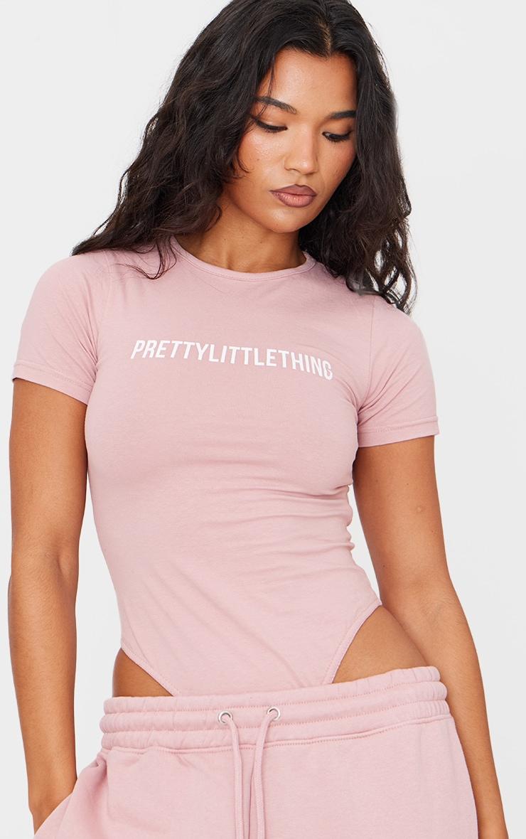 PRETTYLITTLETHING Light Pink Logo Short Sleeve Bodysuit Product Image