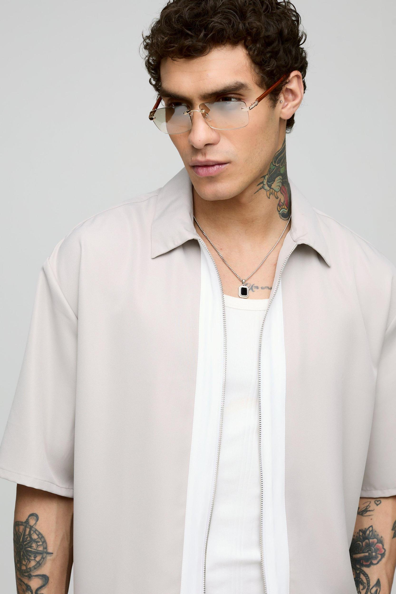 Oversized Soft Twill Short Sleeve Shirt & Wide Leg Trouser Set | boohooMAN USA Product Image