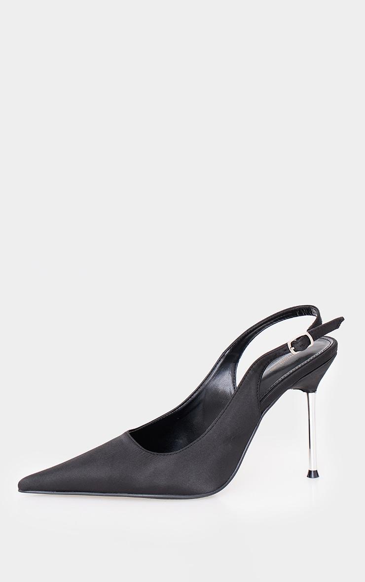 Black Satin Point Toe Thin Stiletto Heeled Sandals Product Image