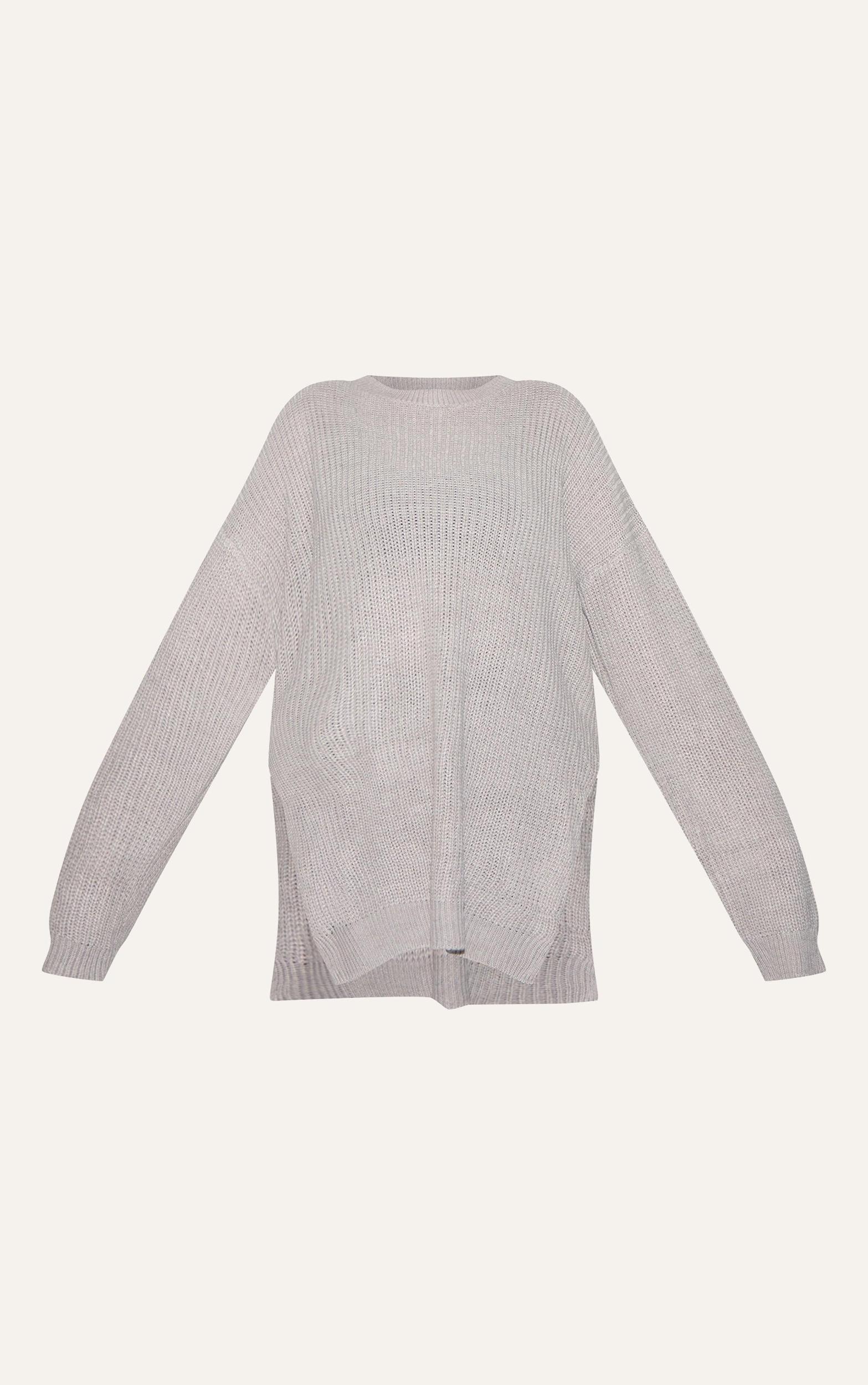 Plus Grey Round Neck Side Split Sweater Product Image