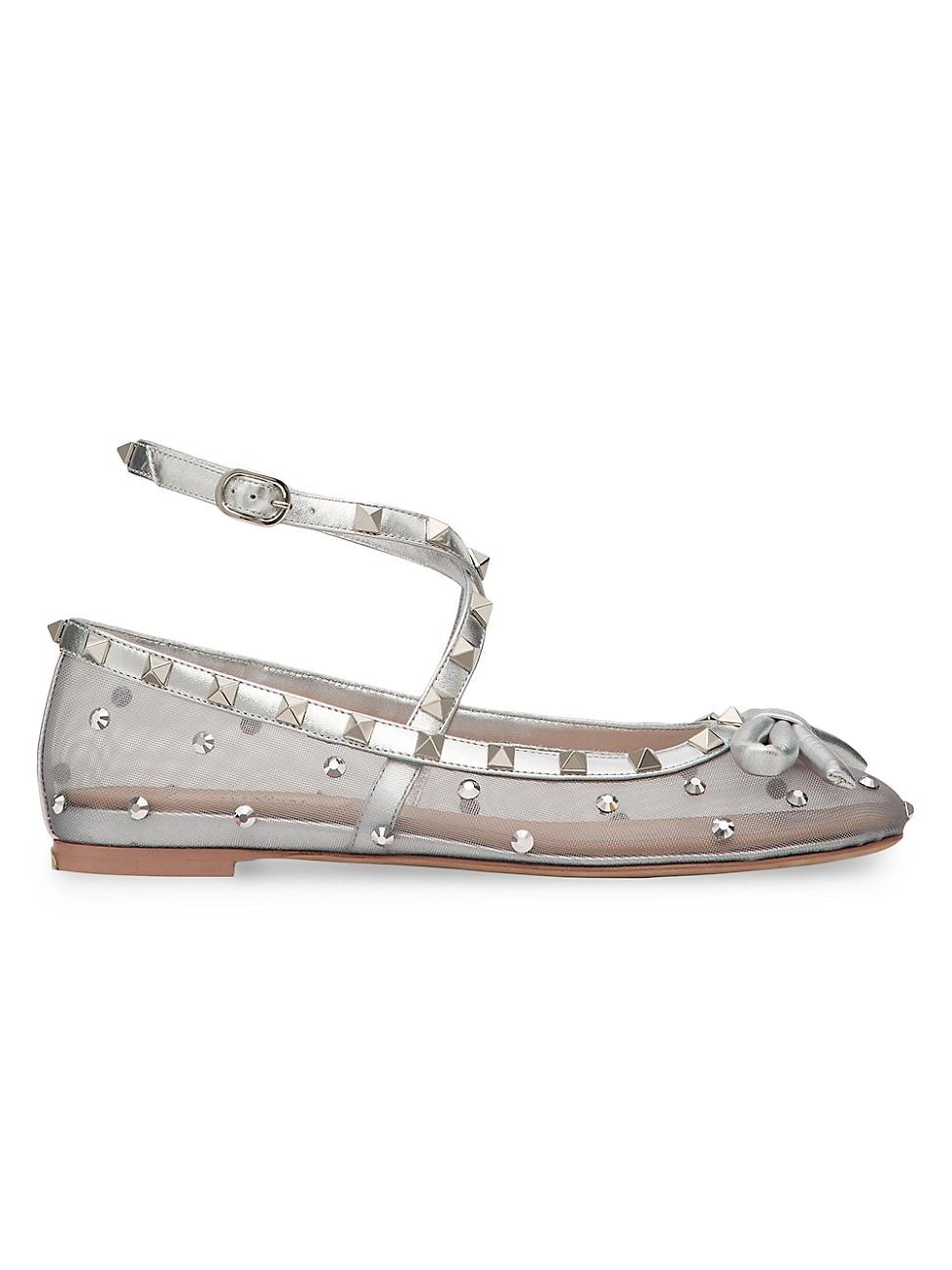 Womens Rockstud Mesh Ballerinas with Crystals Product Image