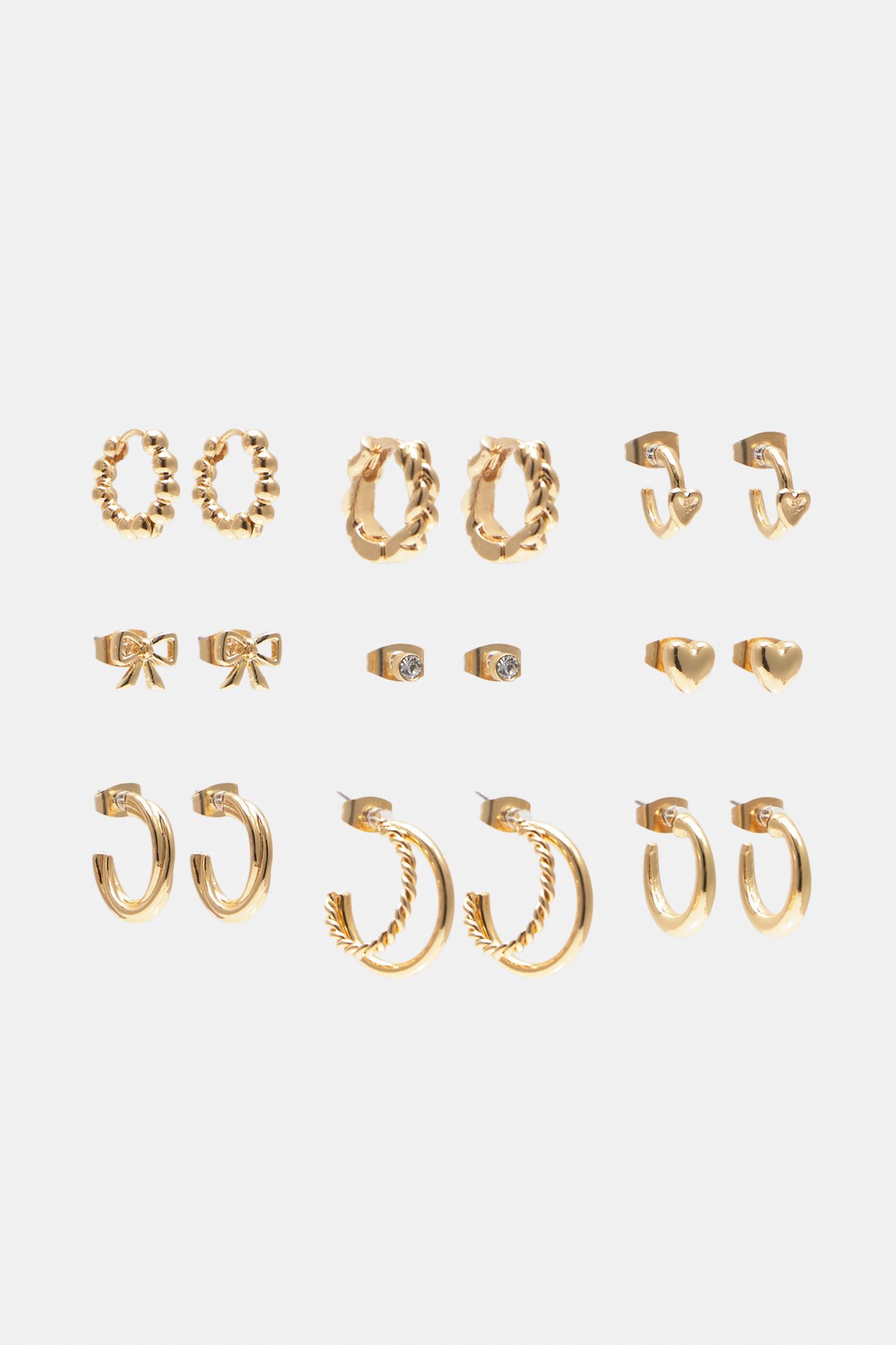 Pack of 9 pairs of gold-toned earrings Product Image