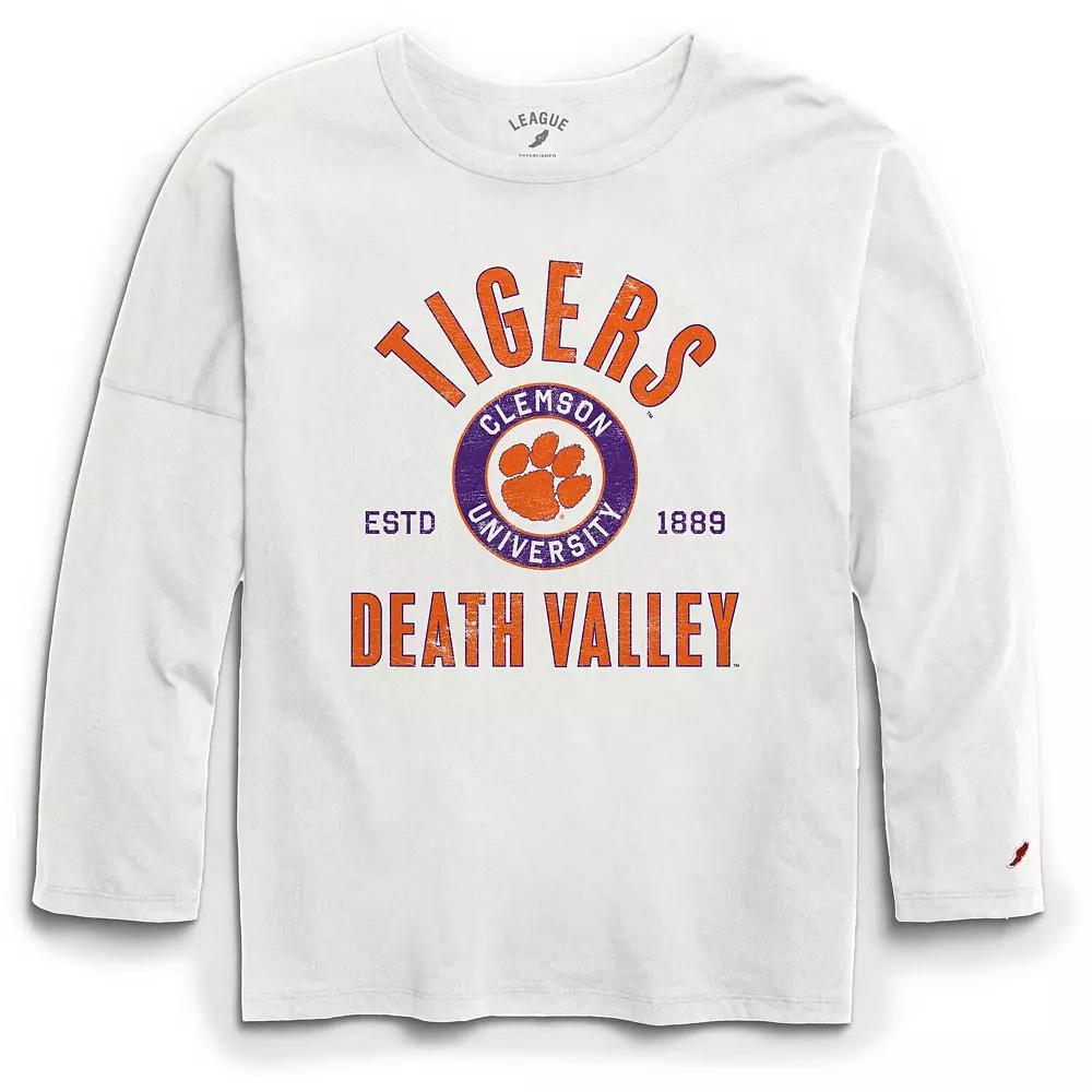 Women's League Collegiate Wear White Clemson Tigers Clothesline Oversized Long Sleeve T-Shirt, Size: Small Product Image