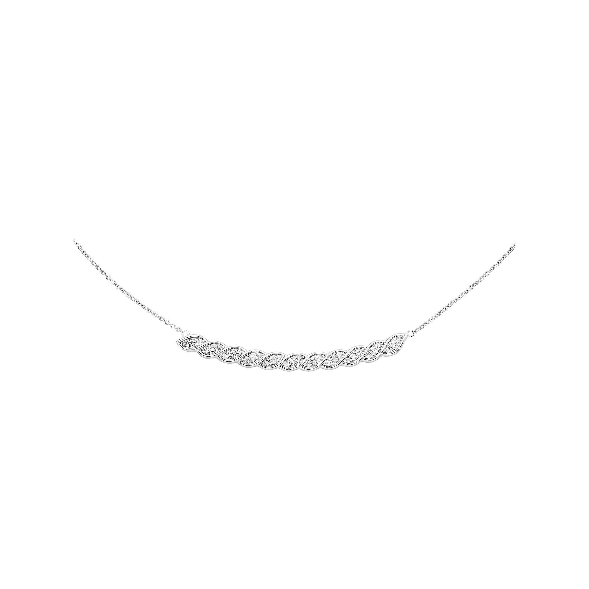 Boston Bay Diamonds Sterling Silver 1/8 Carat T.W. Diamond & Lab-Grown White Sapphire Twisted Bar Necklace, Women's, Size: 18-20" ADJ Product Image