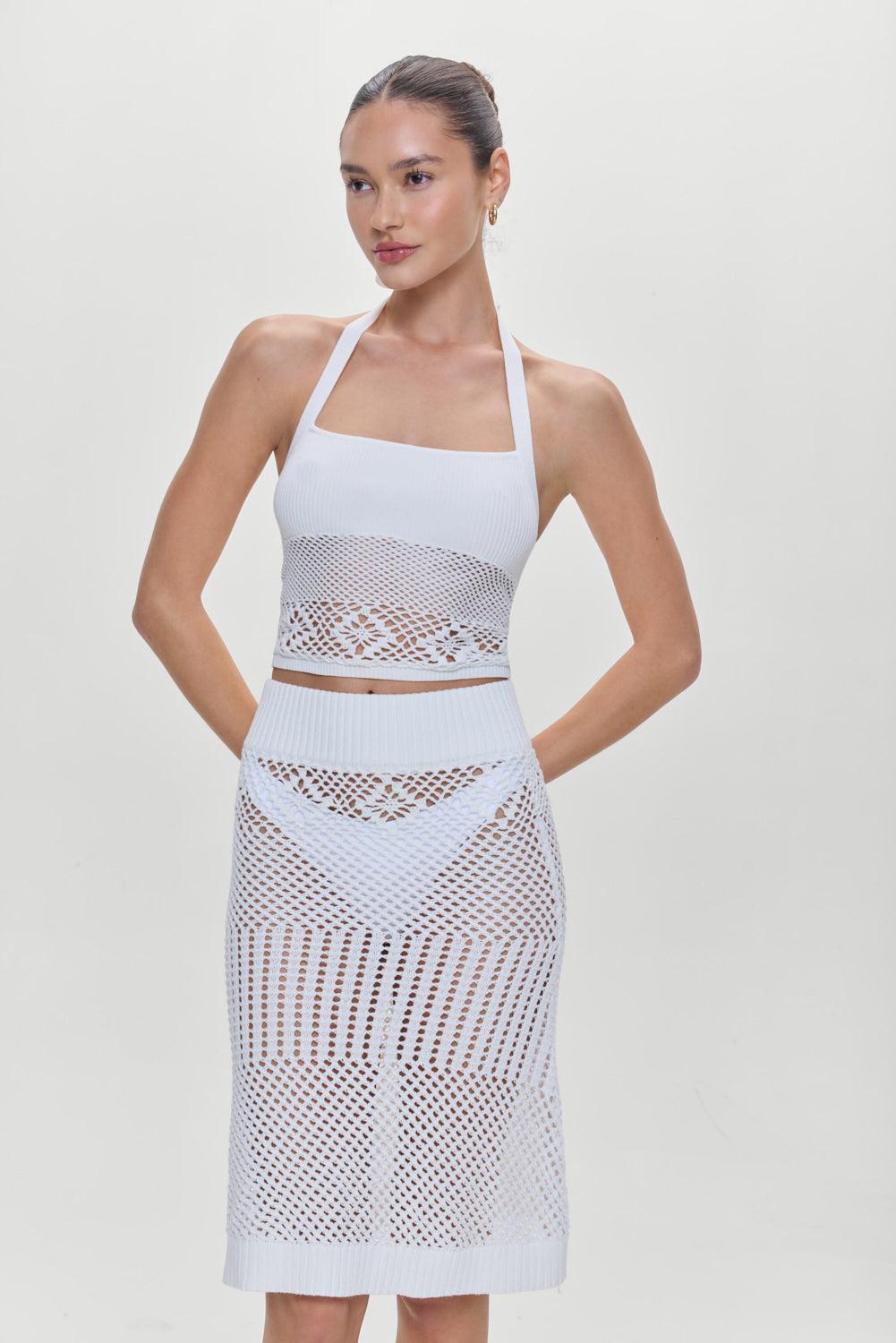 Orchard Crochet Midi Skirt - White Product Image