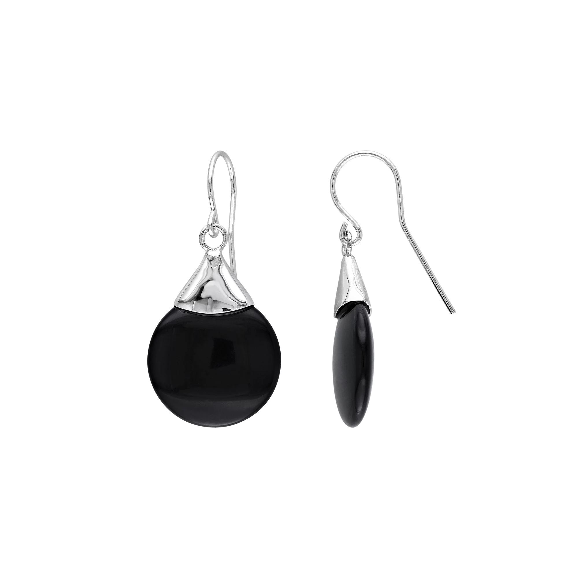 Stella Grace Sterling Silver Onyx Disc Drop Earrings, Women's, Black Product Image