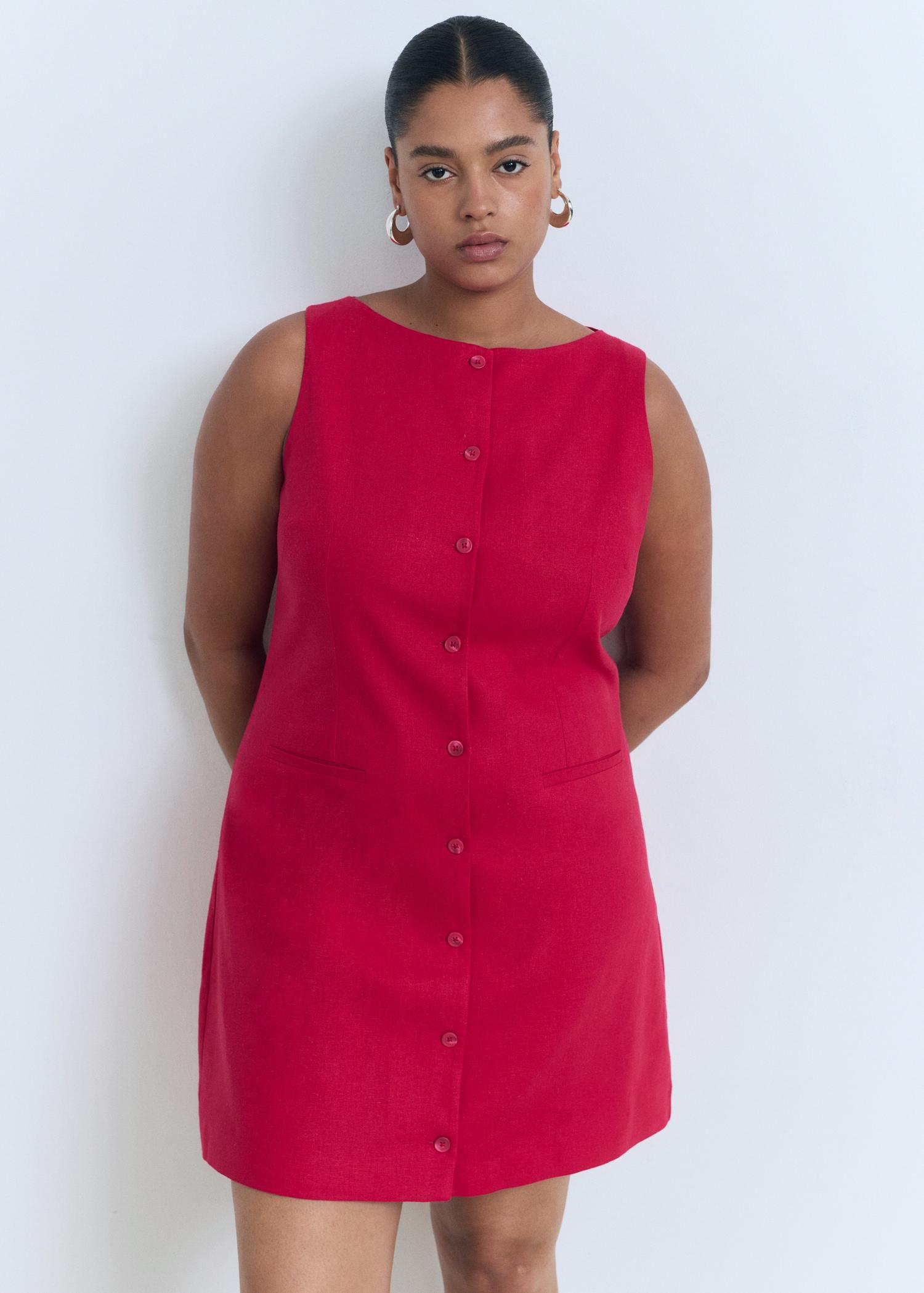 Short button-down linen-blend dress - Women | MANGO USA Product Image