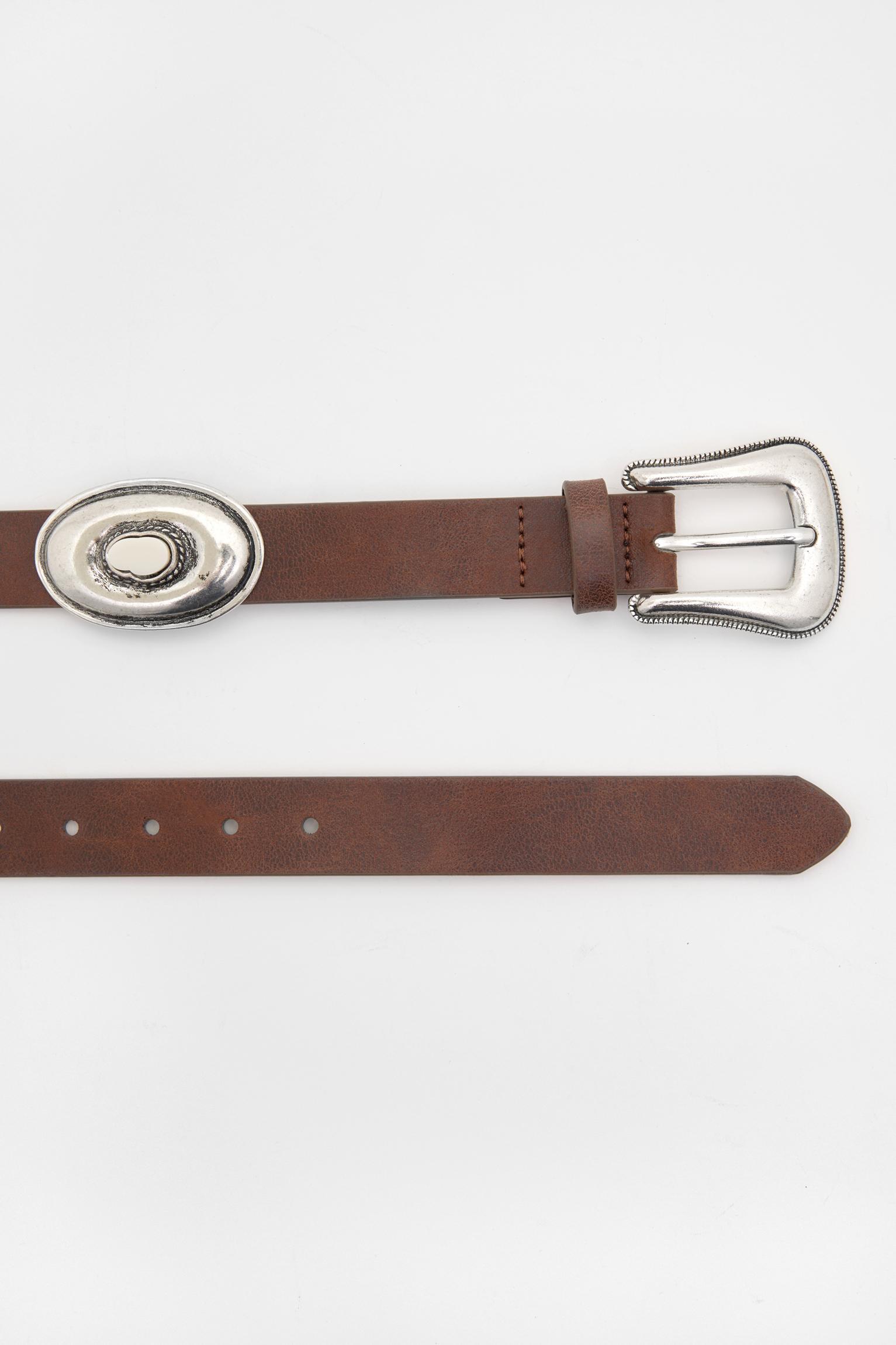Thin brown faux leather belt Product Image
