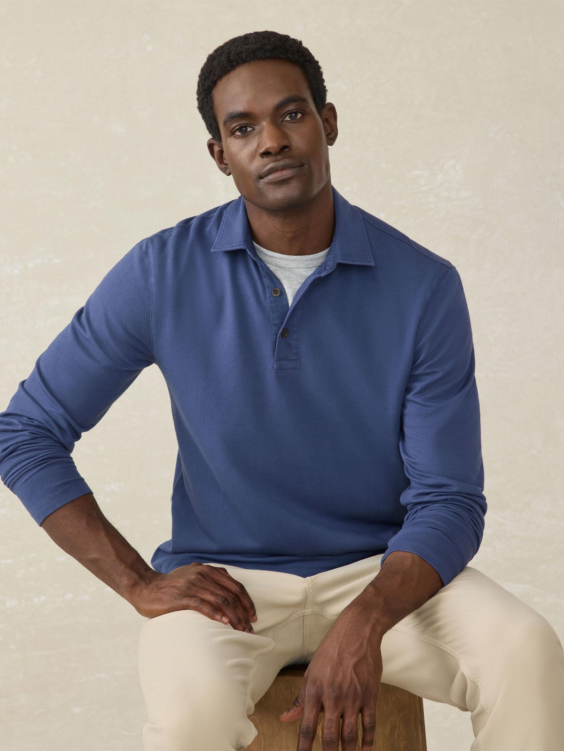 Long-Sleeve Field Knit Polo - Blue Nights Male Product Image