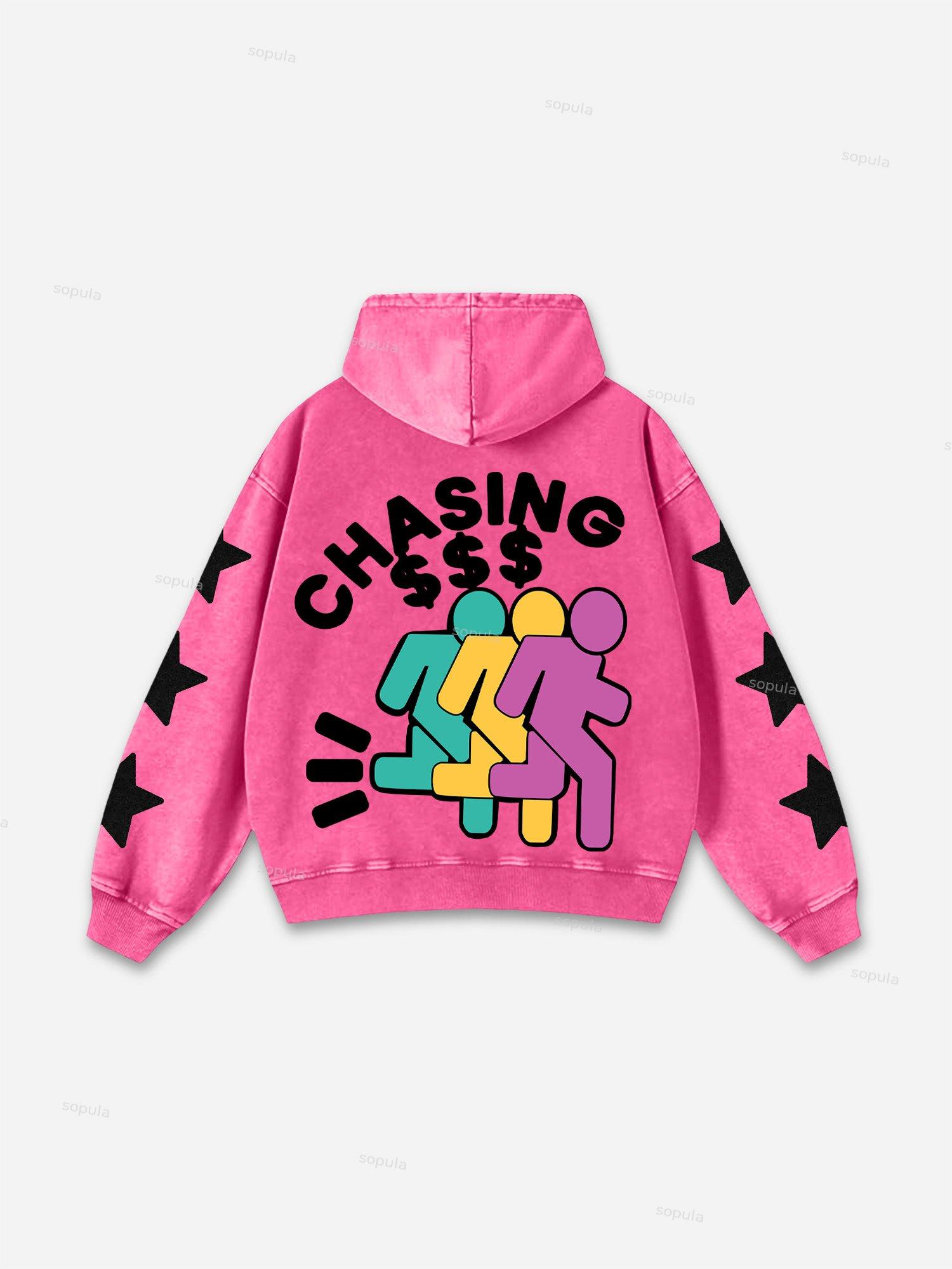 Vintage Chasing Money Graphic Acid Washed Oversized Hoodie Product Image