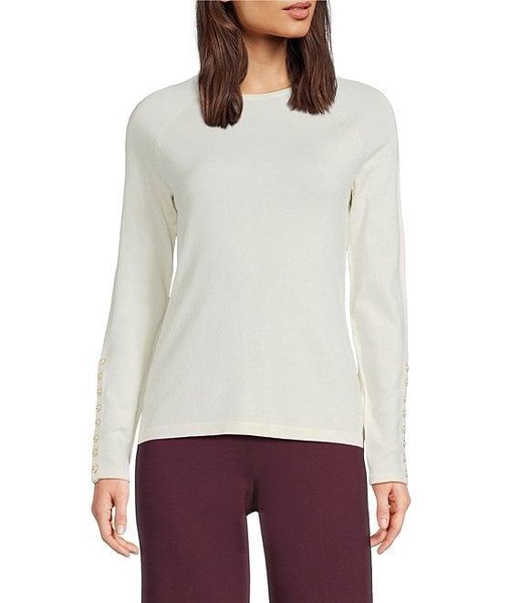J.McLaughlin Jamey Crew Neck Button Trim Raglan Sleeve Sweater Product Image