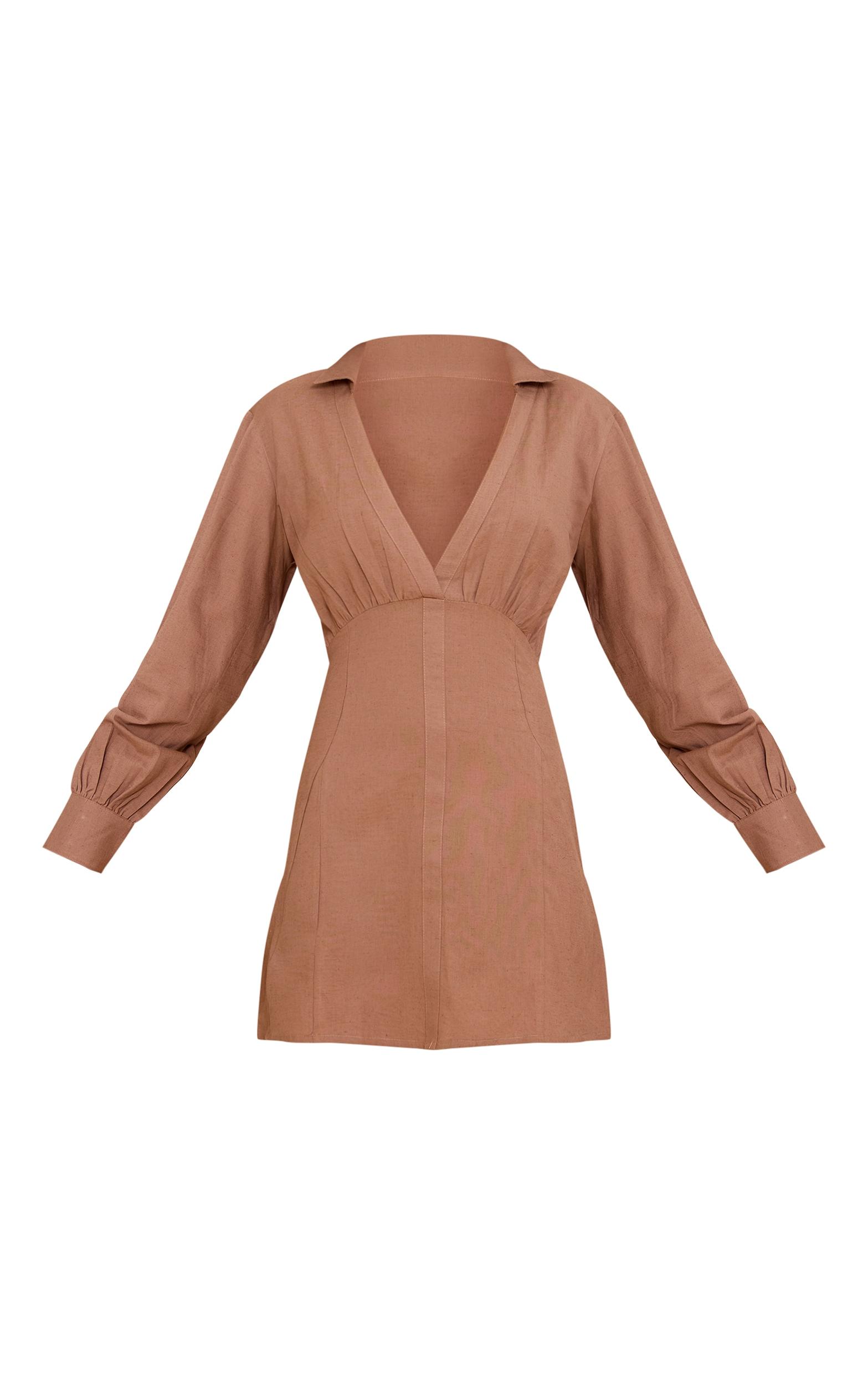  Mocha Plunge Shirt Dress Product Image