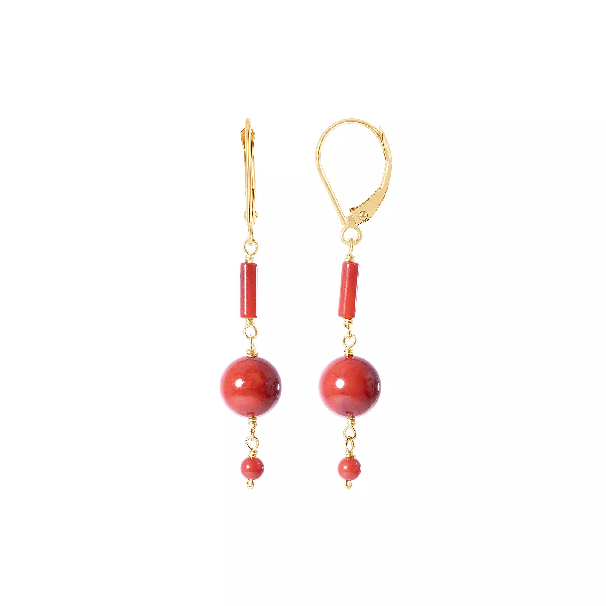 Jewelmak 14k Gold Red Coral Dangle Leverback Earrings, Women's Product Image