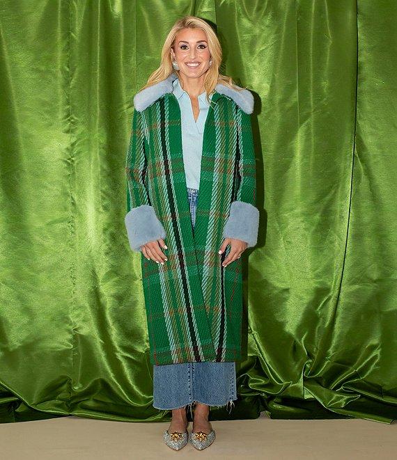 Antonio Melani x The Nat Note Patsy Textured Plaid Tweed Peter Pan Faux Fur Collar Trench Coat Product Image