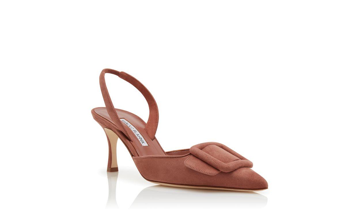 MAYSLI Brown Suede Buckle Detail Slingback Pumps Product Image