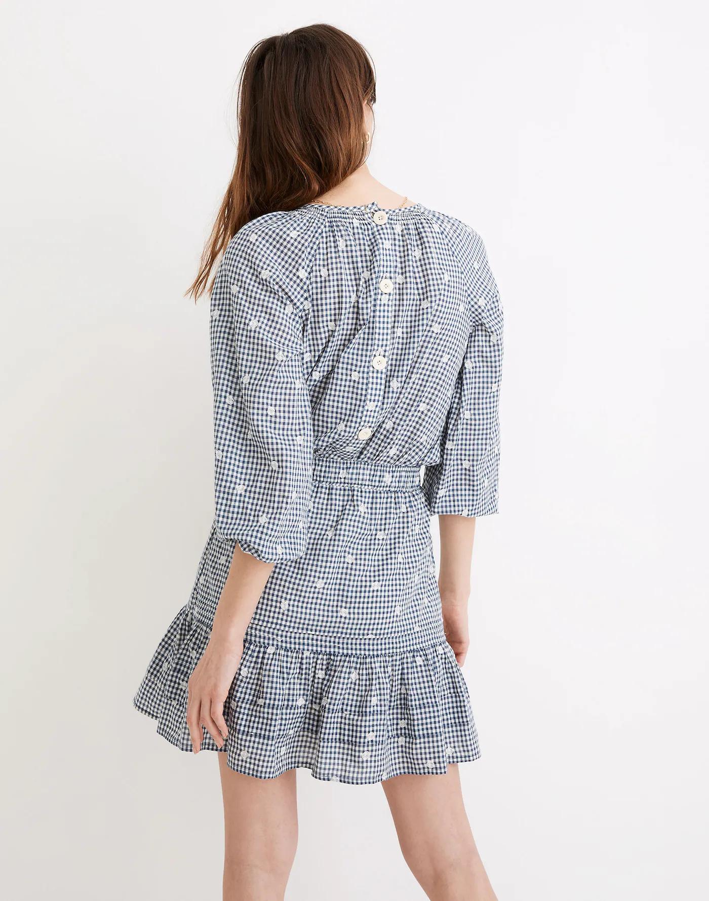 Embroidered Tiered Pull-On Mini Skirt in Gingham Check Product Image
