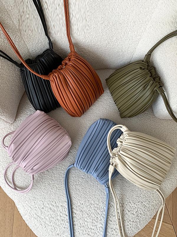 Drawstring Pleated Split-Joint Crossbody Bags Product Image