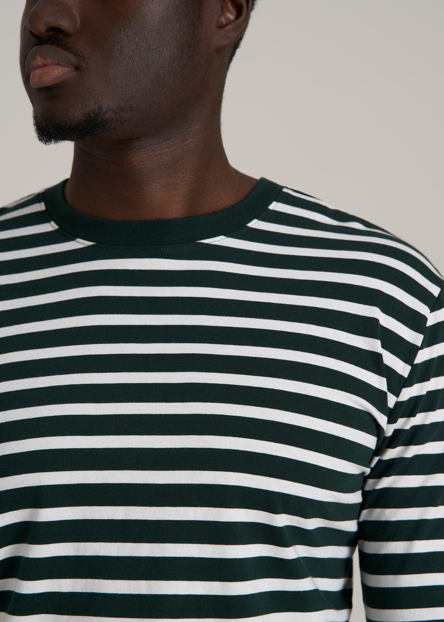 Long Sleeve Striped Tee for Tall Men in Emerald and White Stripe Male Product Image