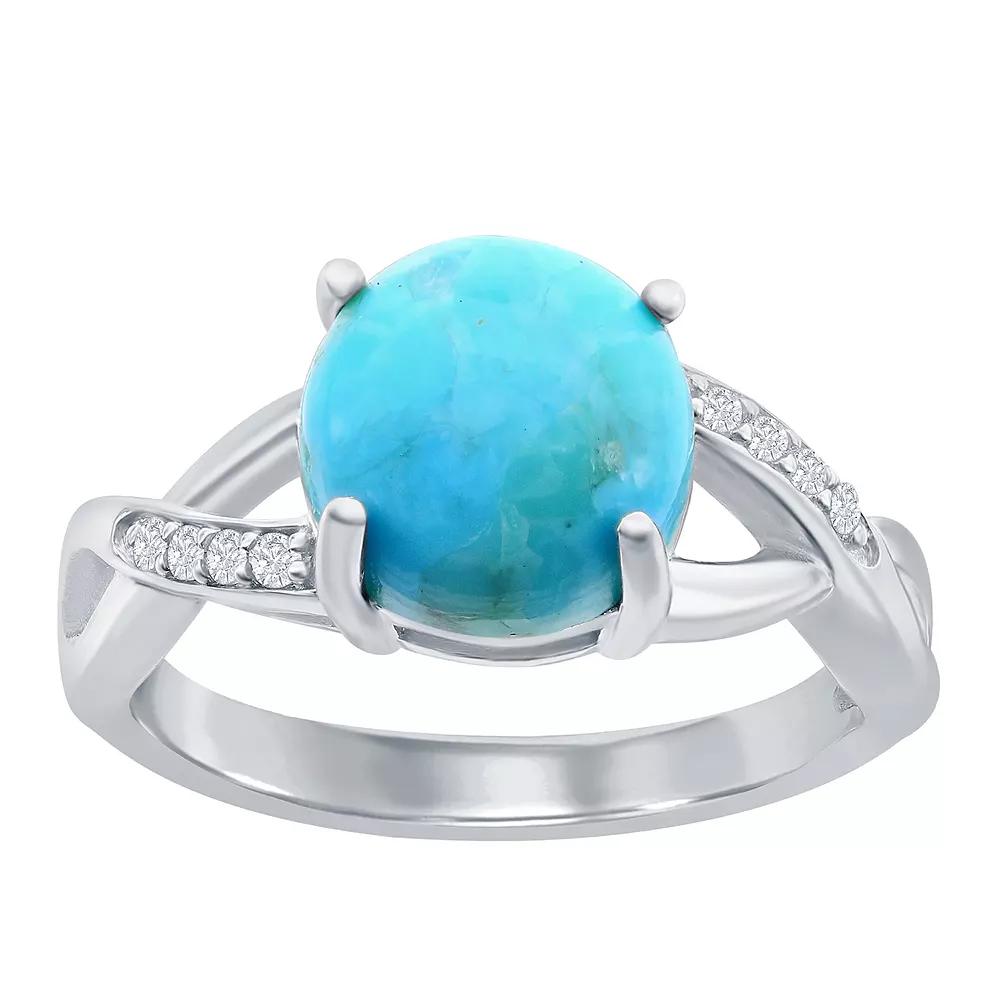 Sterling Silver Turquoise & Cubic Zirconia Solitaire Ring, Women's, Size: 9 Product Image