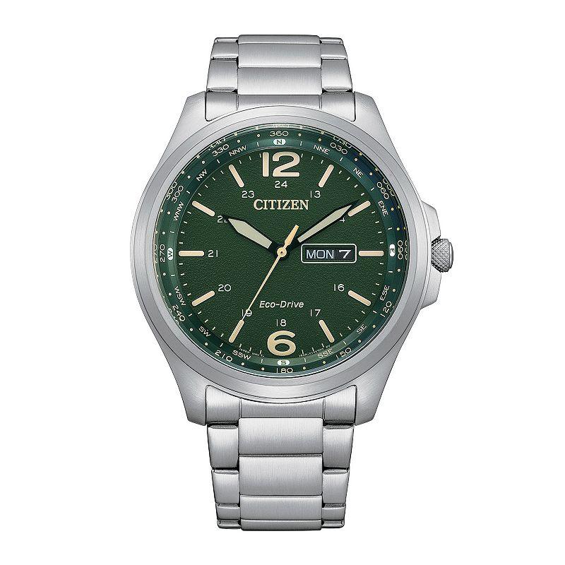 Citizen Eco-Drive Mens Classic Stainless Steel Bracelet Watch Green Product Image