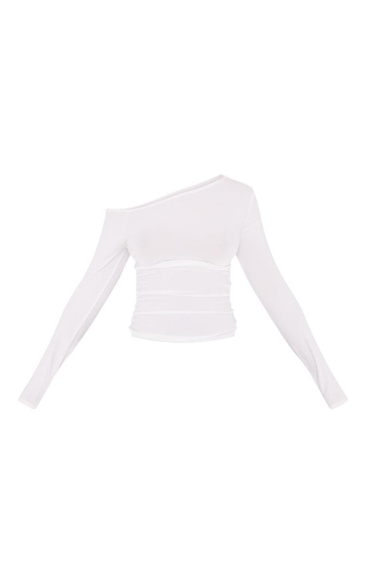  White Soft Touch Jersey Ruche Side Long Top Product Image