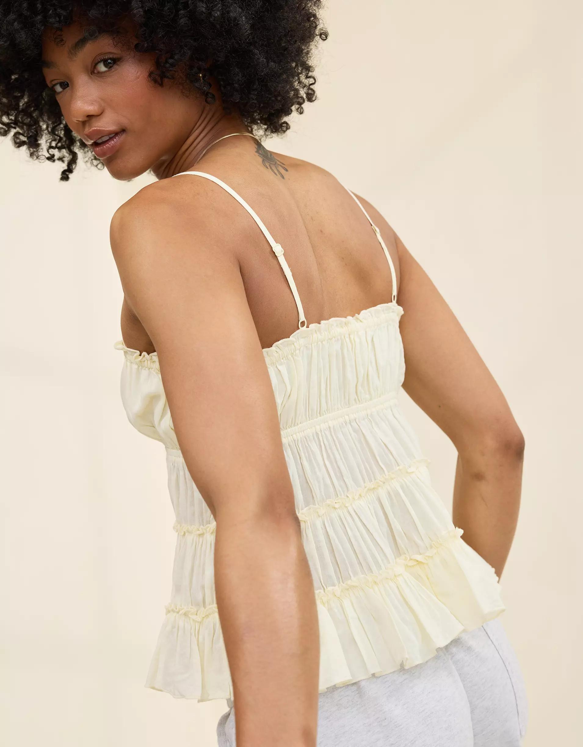 Aerie Tie Front Tiered Tank Top Product Image