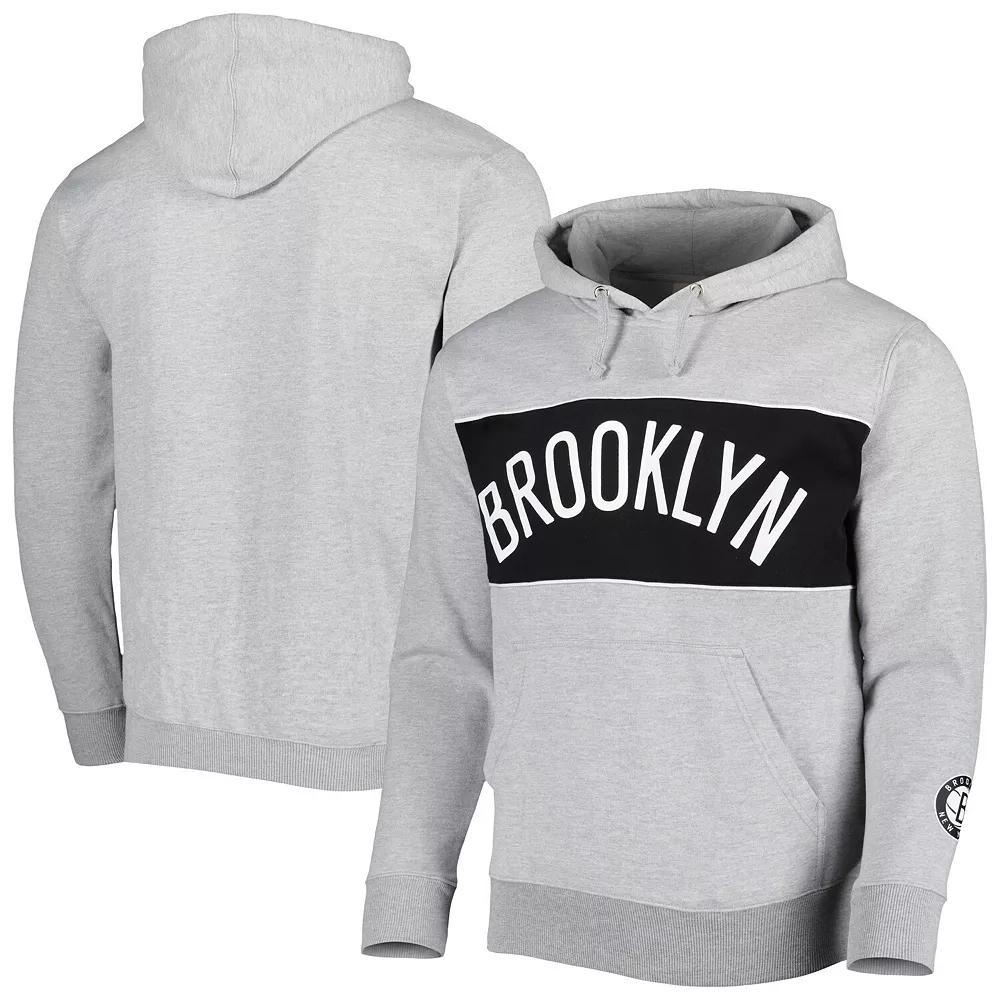 Men's Fanatics Branded Heather Gray Brooklyn Nets Wordmark French Terry Pullover Hoodie,  Product Image