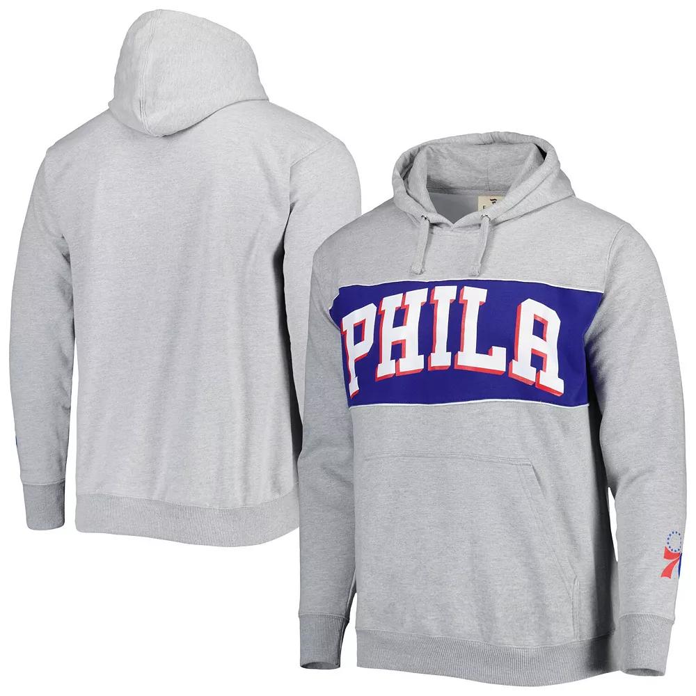 Men's Fanatics Branded Heather Gray Philadelphia 76ers Wordmark French Terry Pullover Hoodie,  Product Image