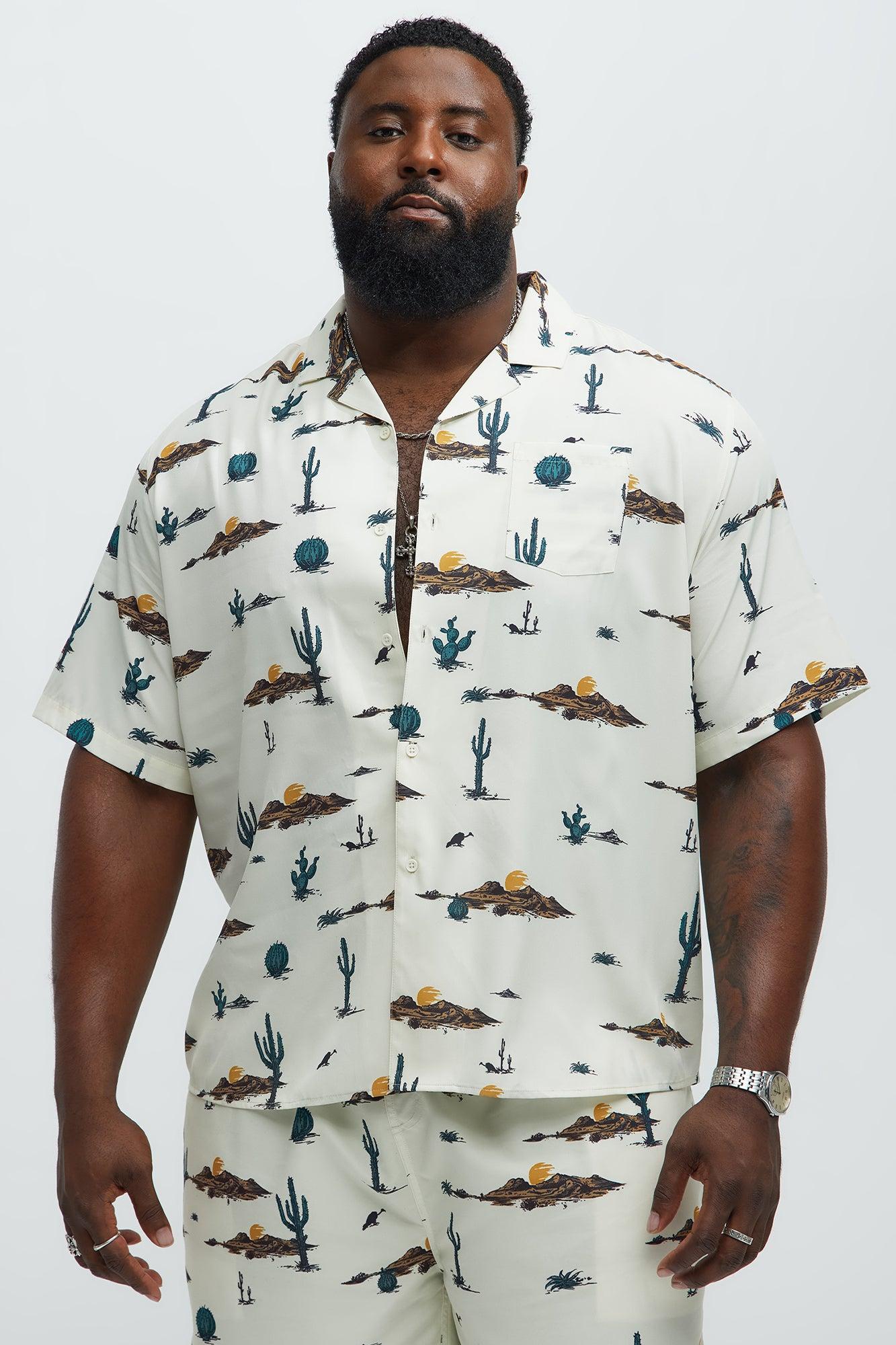 Desert Cuban Collar Button Up Shirt - White/combo Product Image