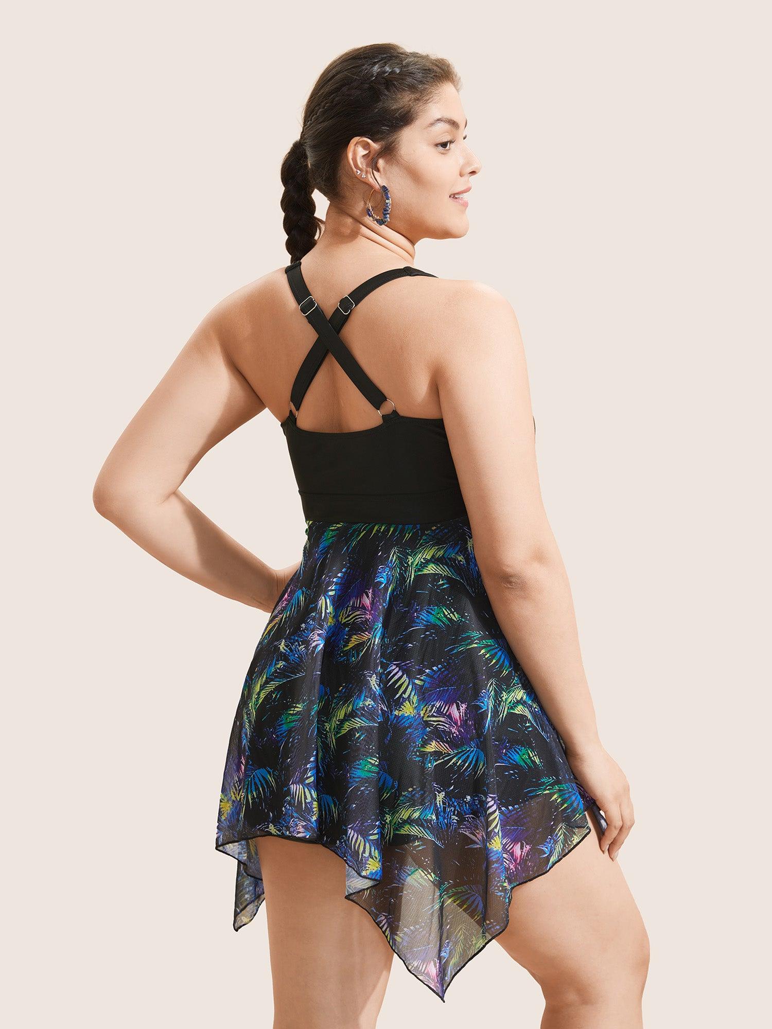 Tropical Ruched Ties Hanky Hem Crisscross Swim Dress Female Product Image