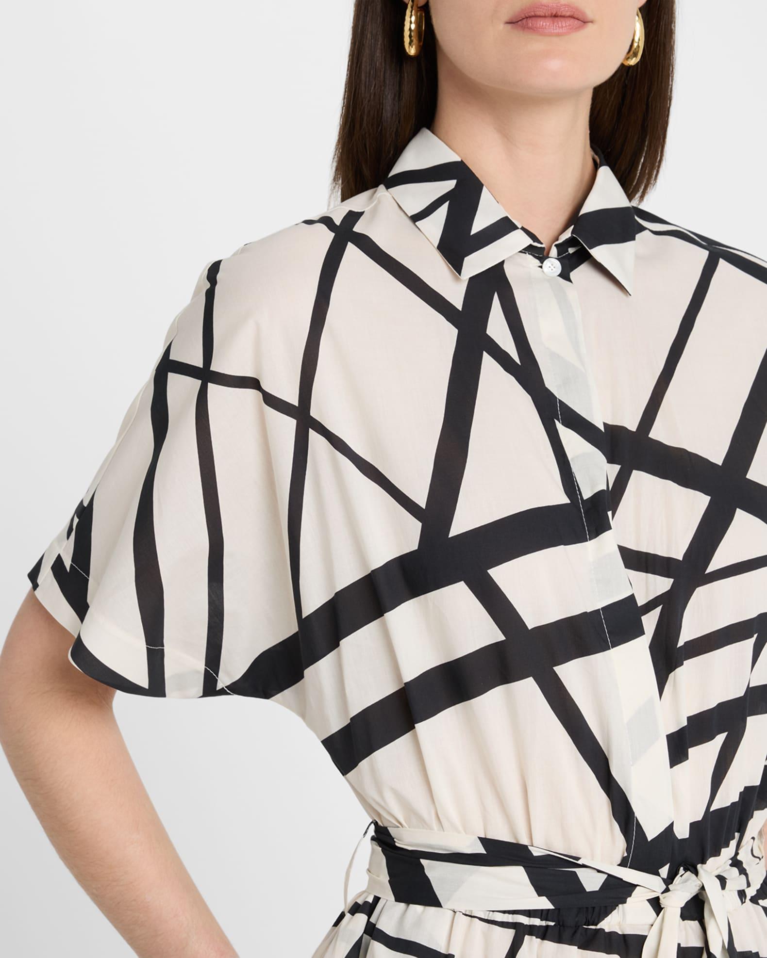 Abstract-Print Short-Sleeve Belted Midi Shirtdress Product Image