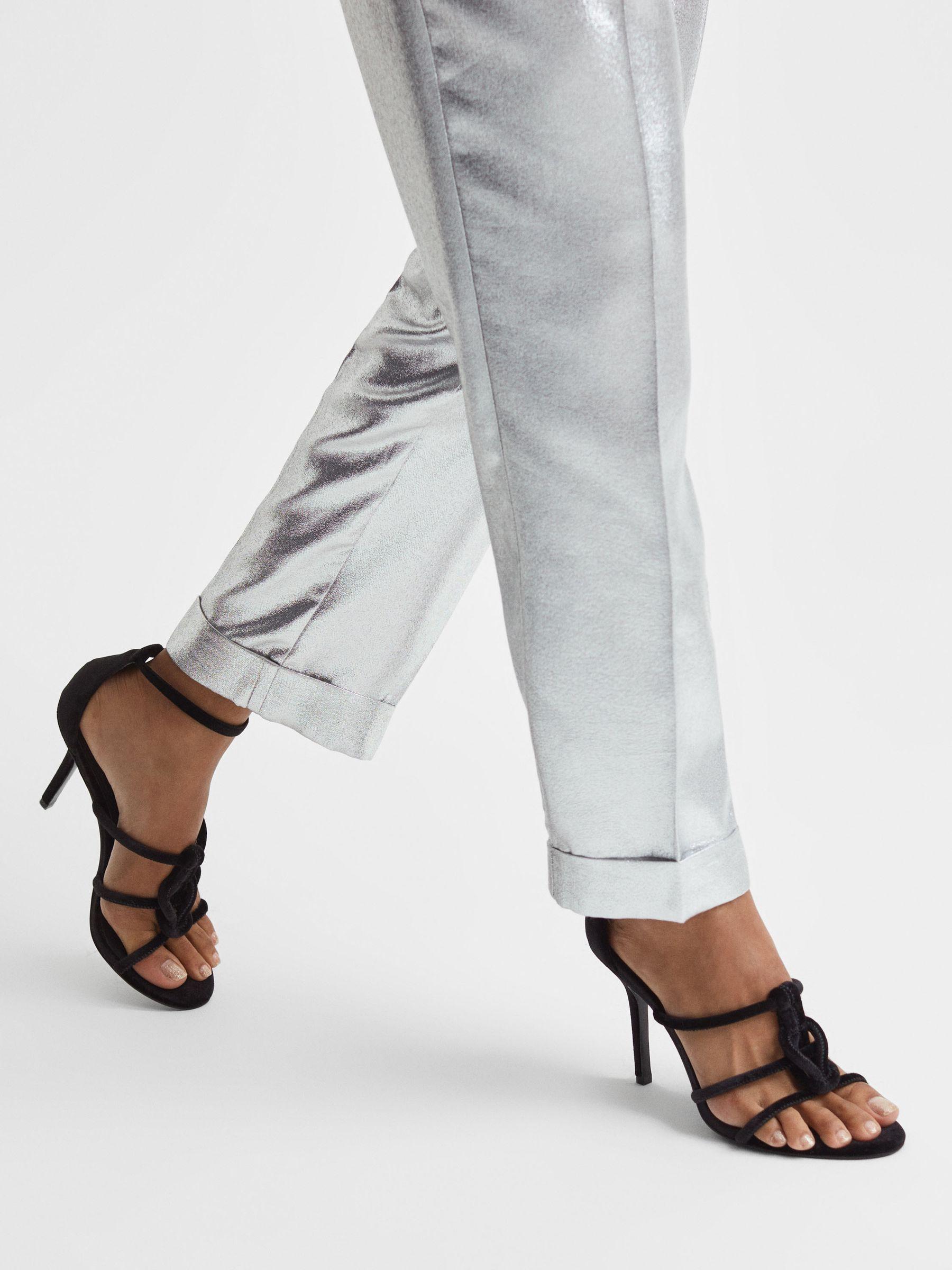 Velour Strappy Open-Toe Heels in Black Product Image