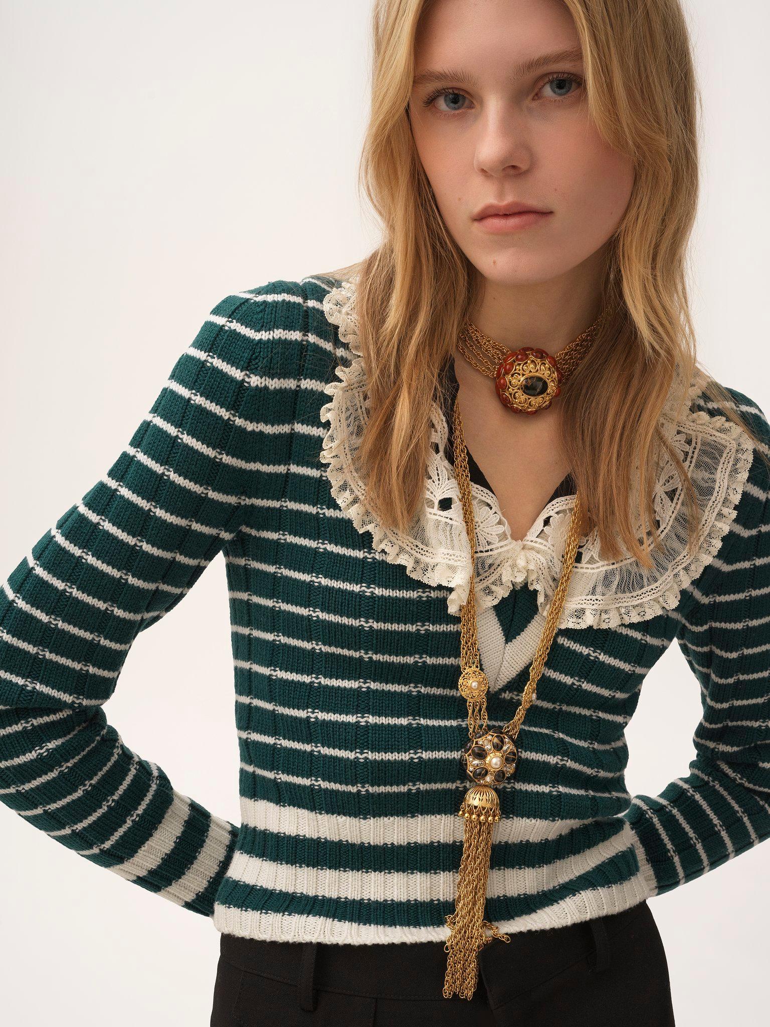 V-neck fitted sweater in a merino wool knit Product Image