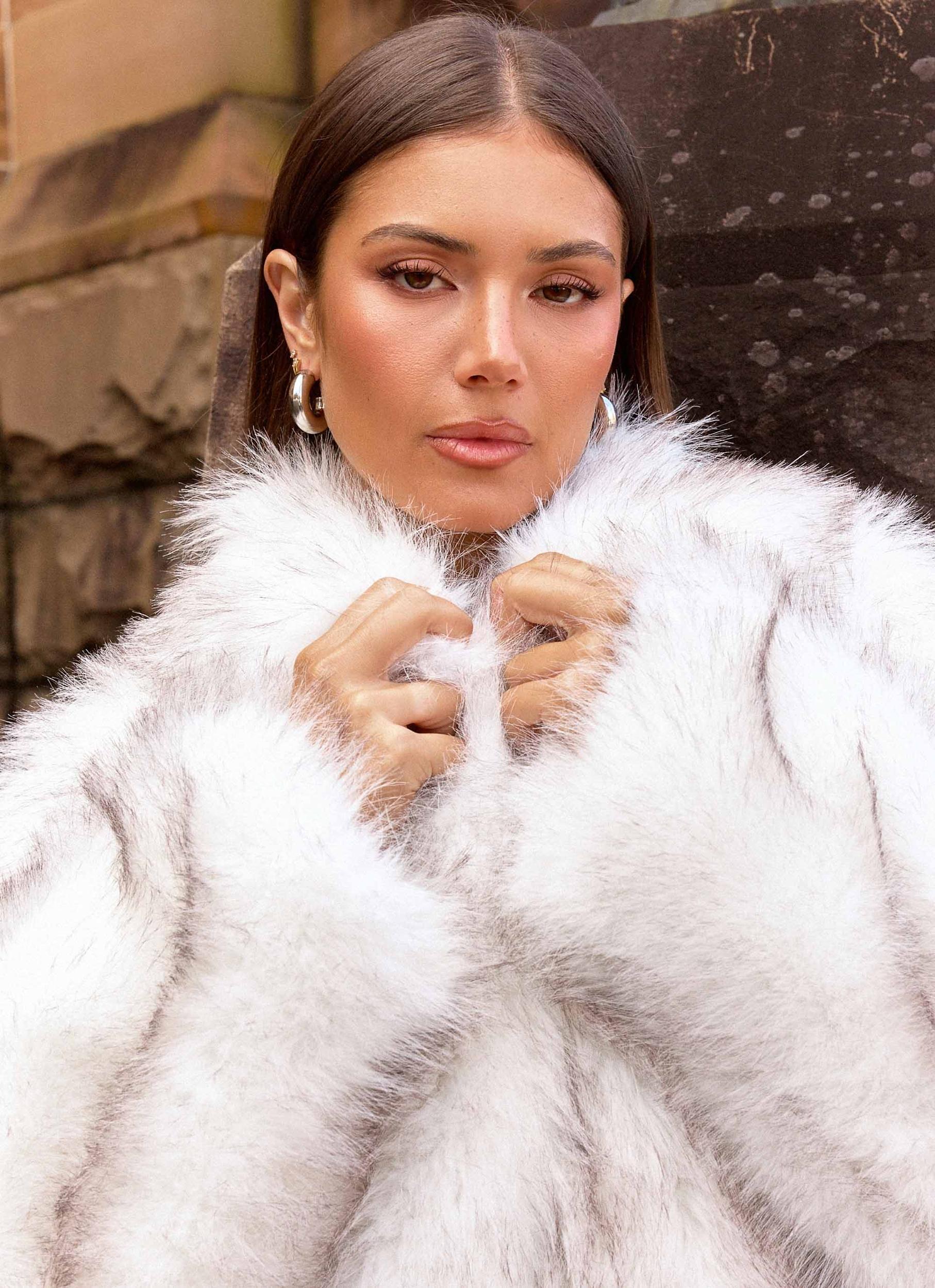 Novera Faux Fur Jacket - White Grey Product Image
