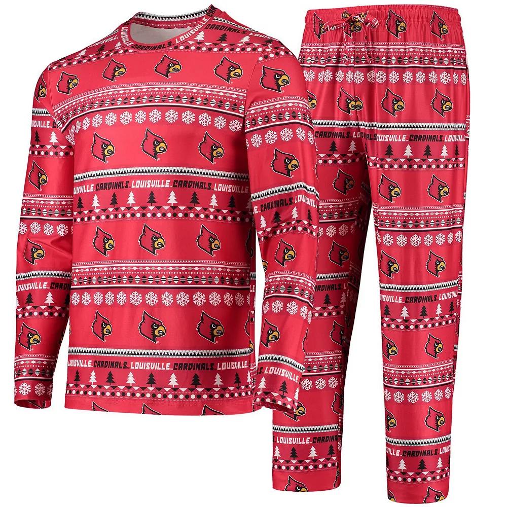 Men's Concepts Sport Red Louisville Cardinals Ugly Sweater Long Sleeve T-Shirt and Pants Sleep Set,  Product Image