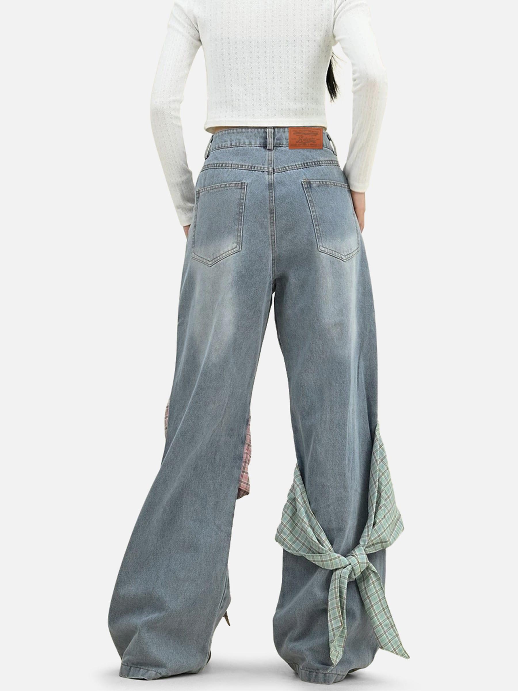 Aelfric Eden Plaid Bow Loose Jeans Female Product Image