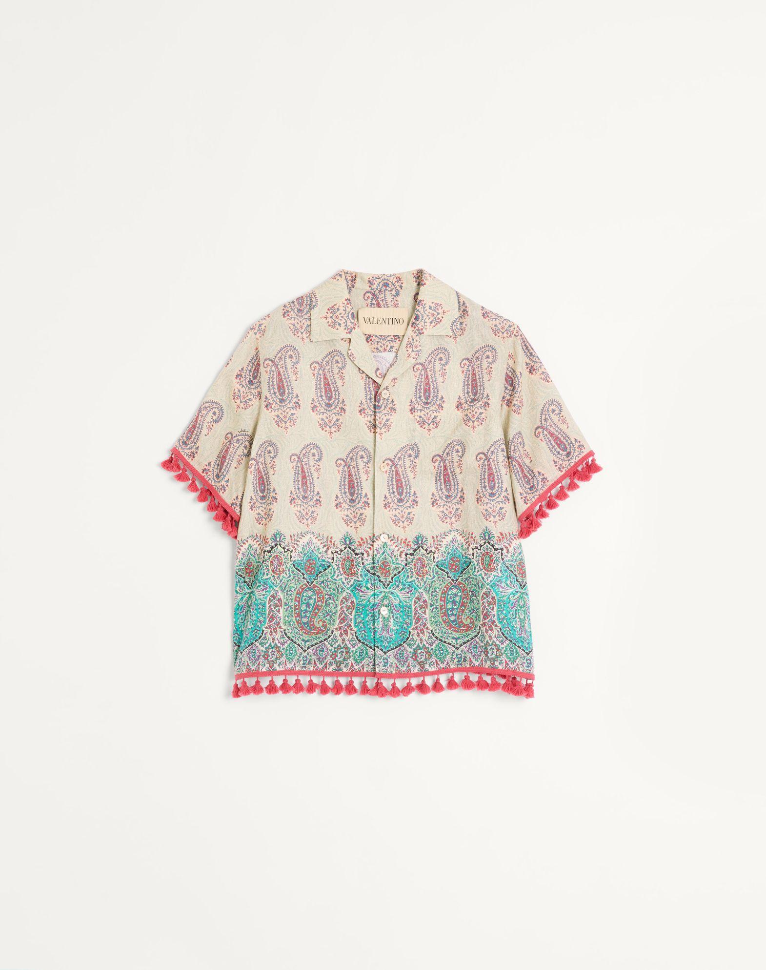 Lightweight Linen Bowling Shirt With Voyage Imaginaire Print Product Image
