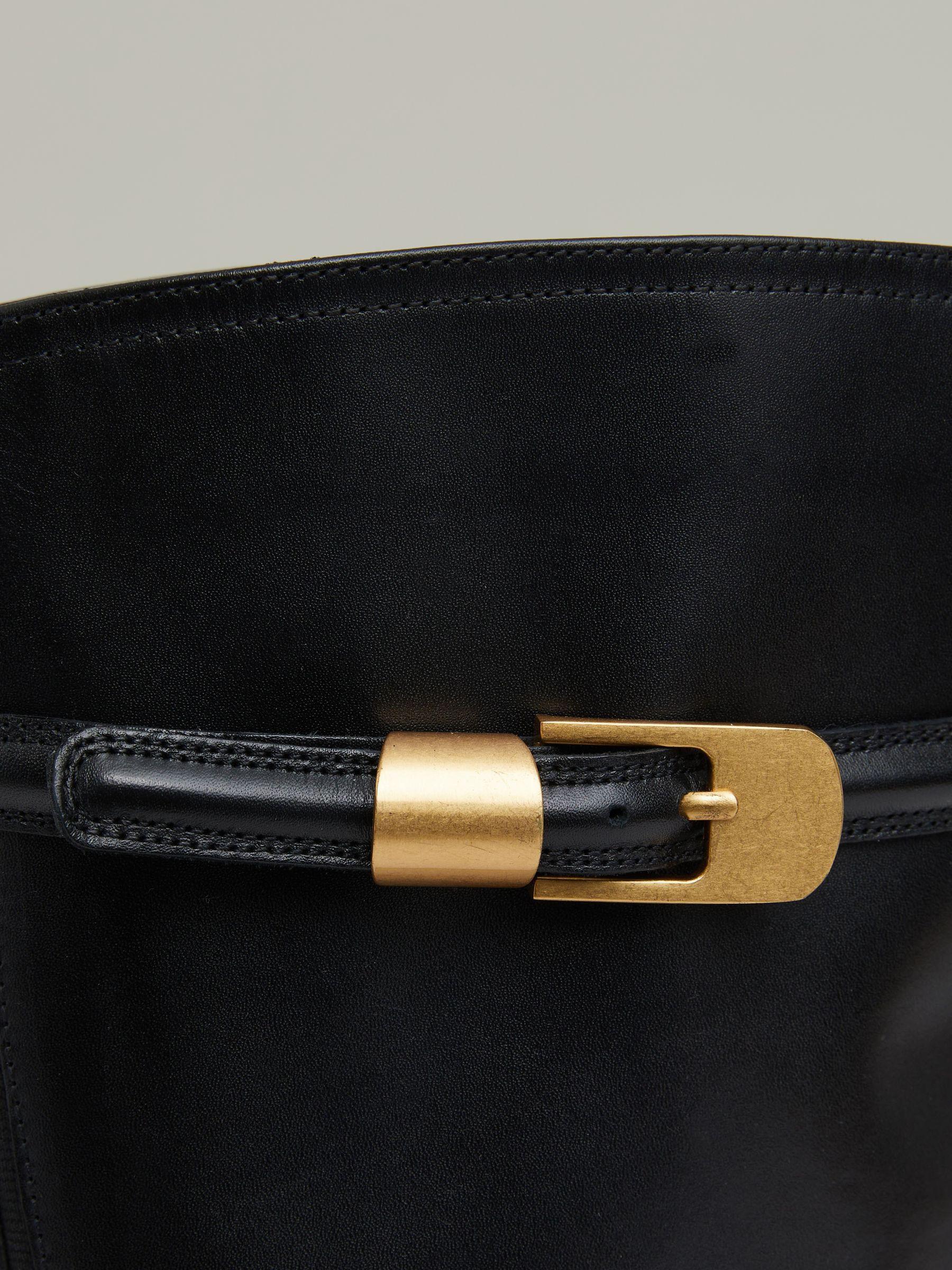 Leather Buckled Knee-High Boots in Black Product Image