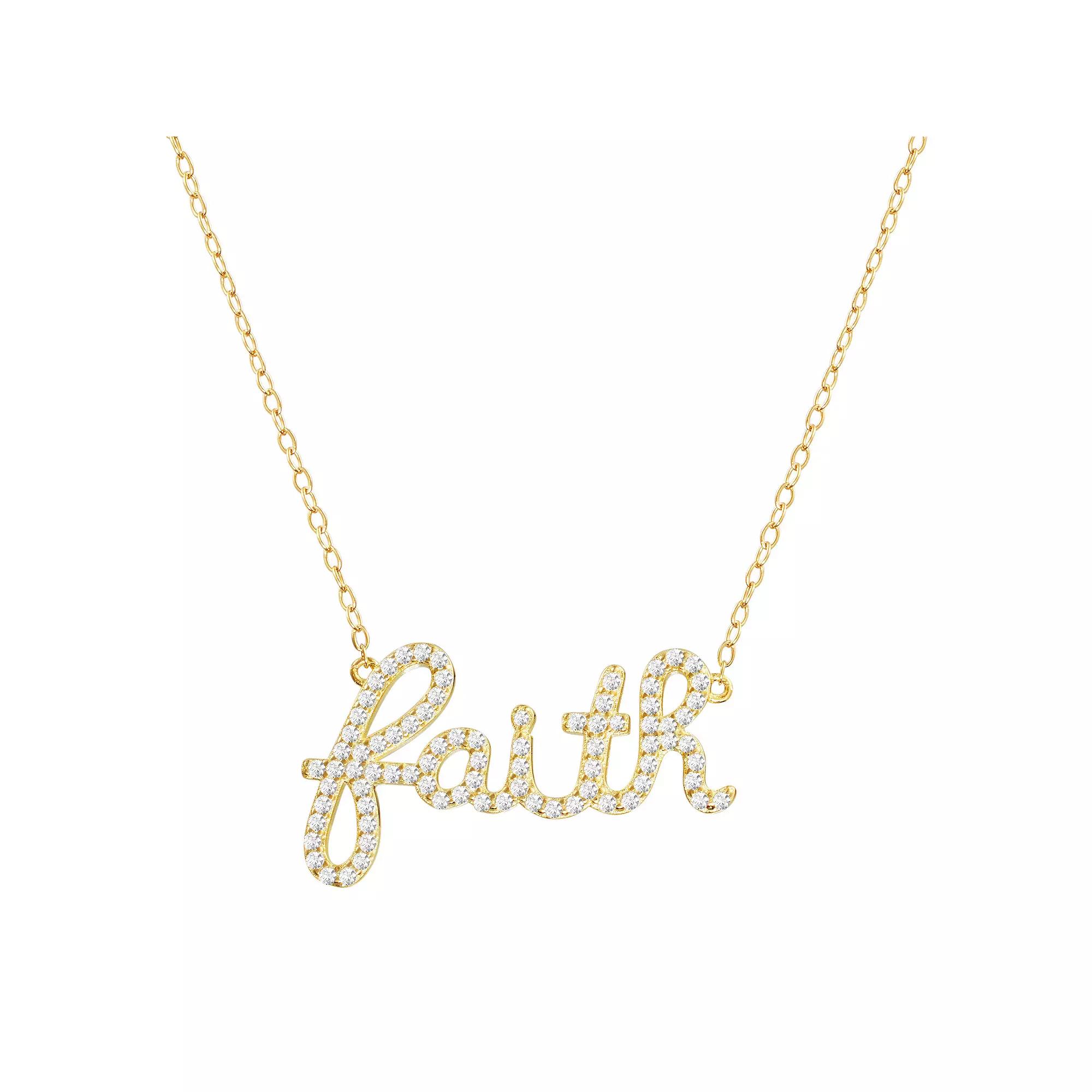 Main and Sterling Gold Over Silver Cubic Zirconia Faith Necklace, Women's, Size: 16-18" ADJ, Gold Tone Product Image