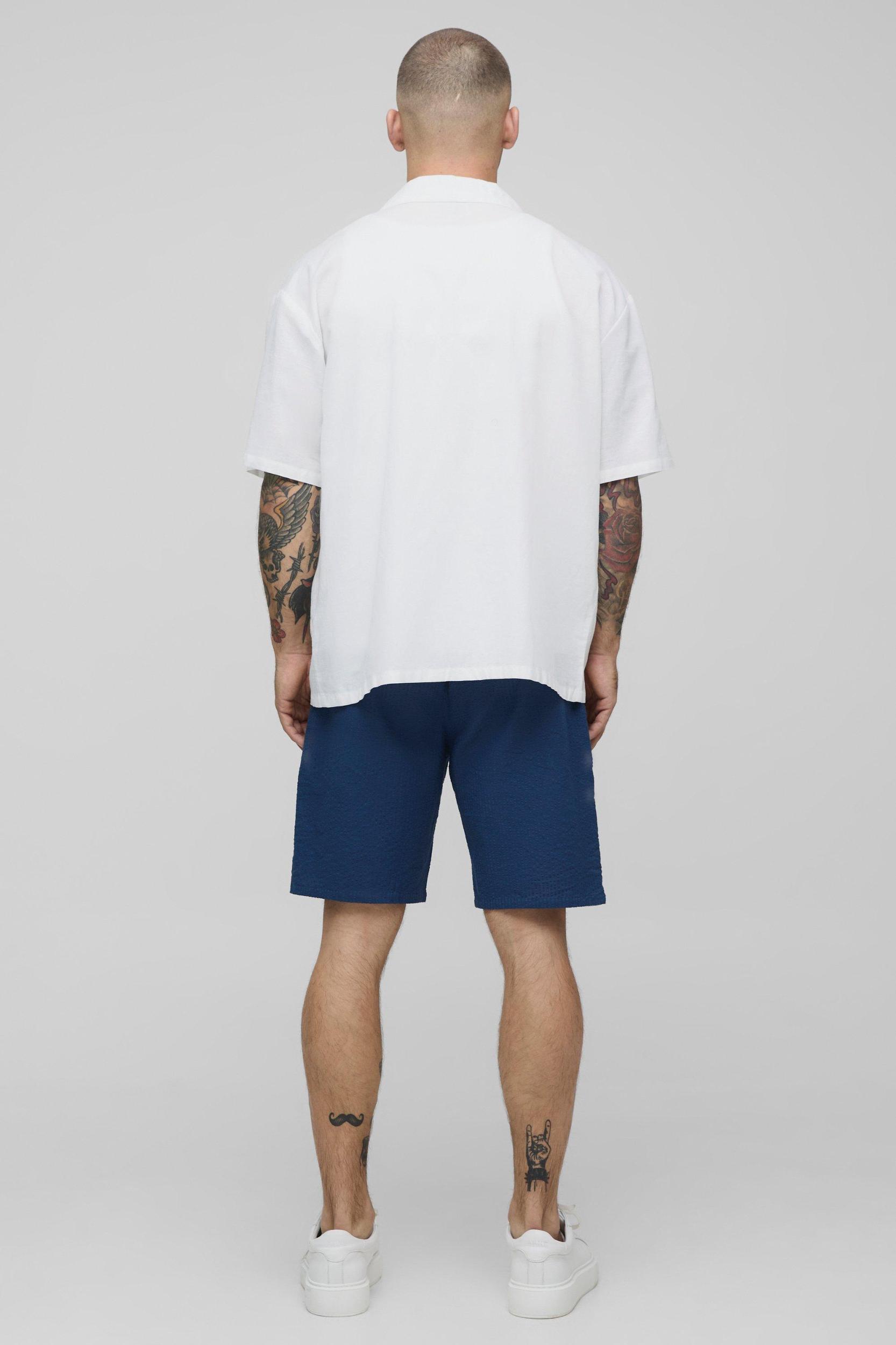 Elasticated Regular Fit Plain Seersucker Shorts | boohooMAN USA Product Image