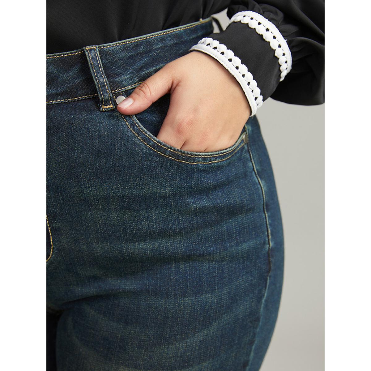 Plus Size Cotton Bootcut Dark Wash Very Stretchy Jeans Women Midnight Casual Plain Plain High stretch Pocket Jeans BloomChic 14/1X Product Image