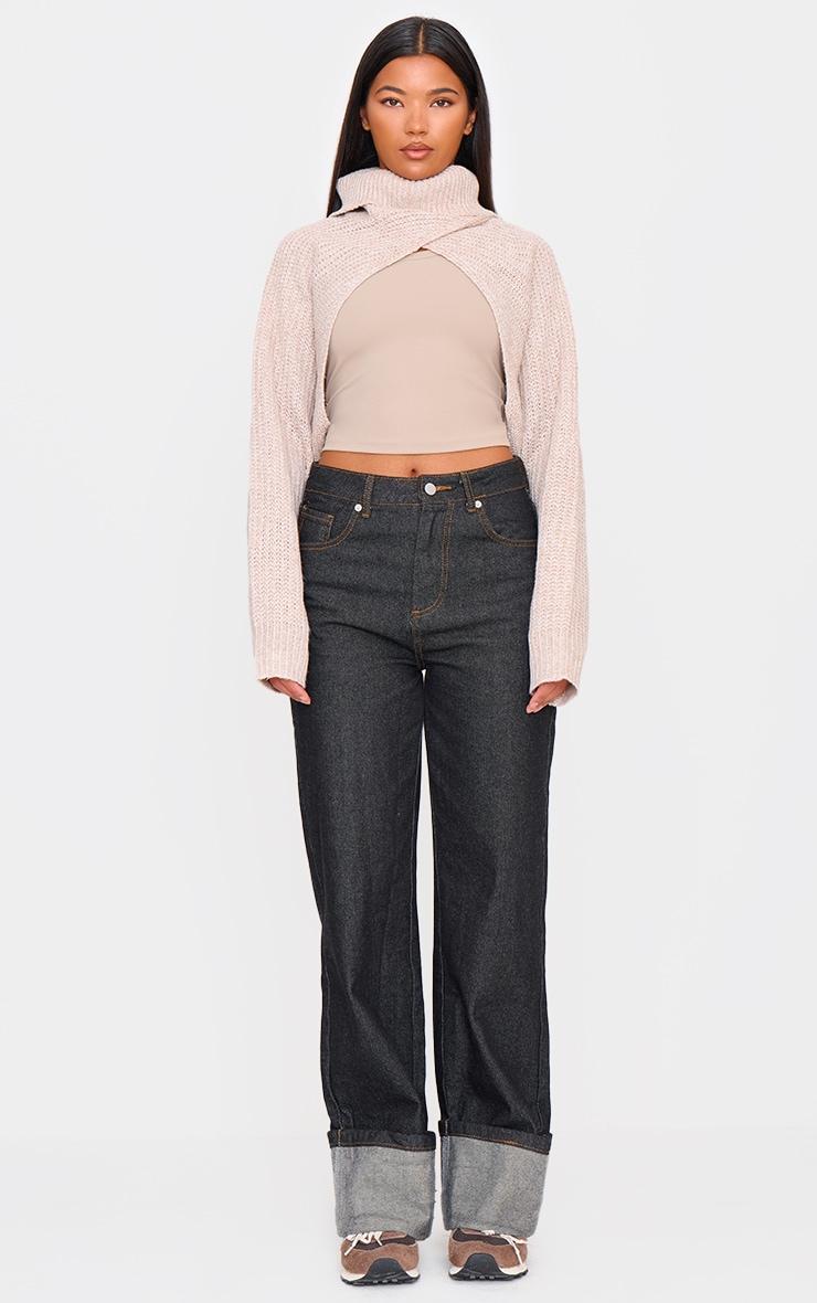 Beige Extreme Cropped Knit Sweater Product Image