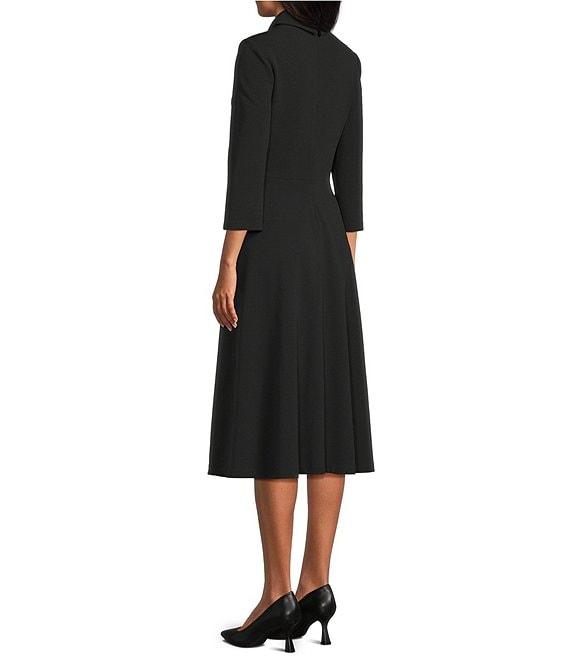 Investments Scuba Crepe 3/4 Sleeve Point Collar Fit And Flare Midi Dress Product Image