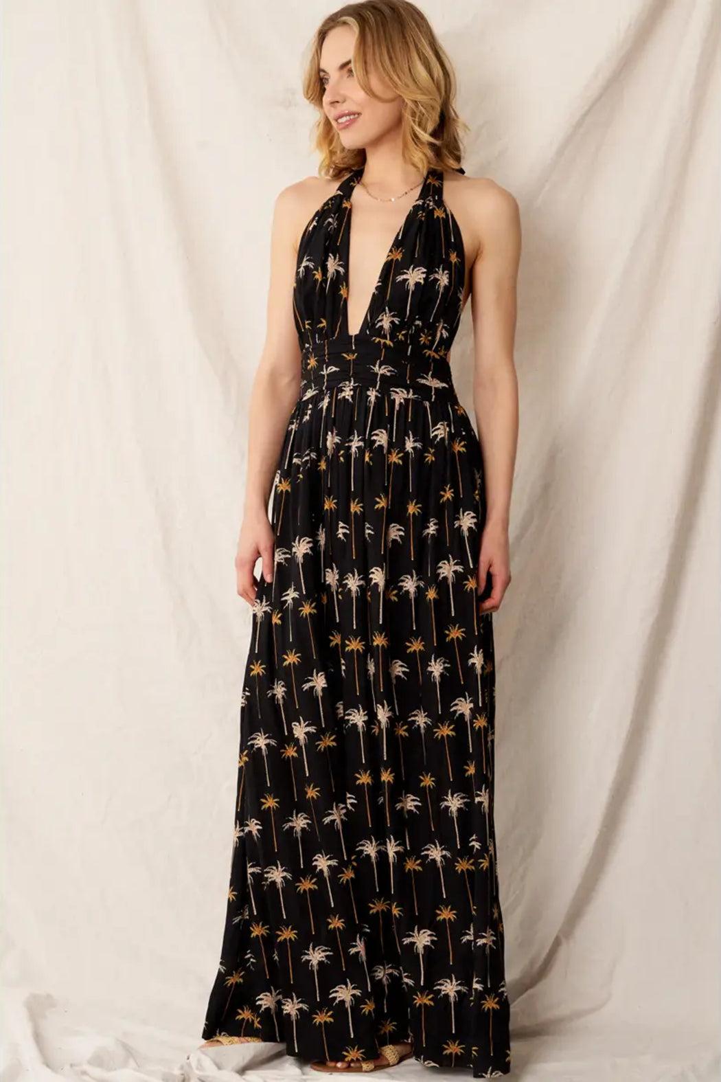 Palm Tree Halter Maxi Dress Product Image