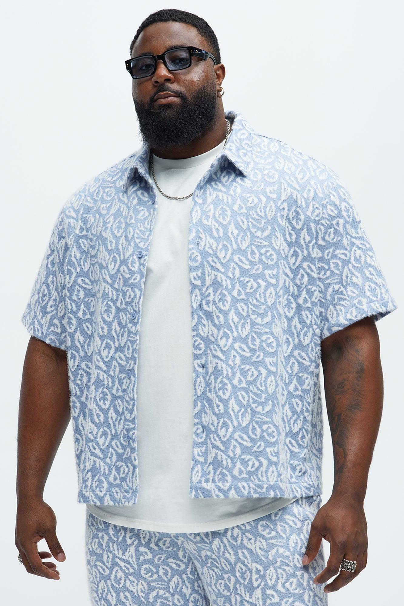 Jacquard Foliage Short Sleeve Shirt - Blue/combo Product Image