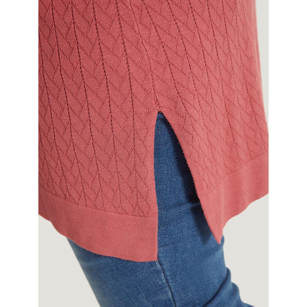 Plus Size Supersoft Essentials Geometric Split Side Loose Pullover Russet Women Casual Loose Long Sleeve Round Neck Everyday Pullovers BloomChic 26/4X Product Image