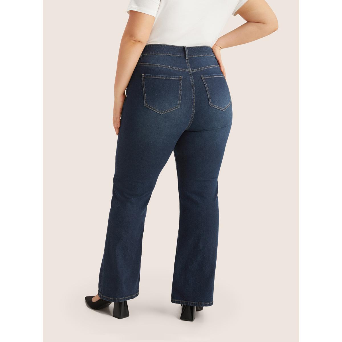 Plus Size Plain Bootcut Pocket Zipper Fly Jeans Women Indigo Casual Plain Non High stretch Slanted pocket Jeans BloomChic 10/M Product Image