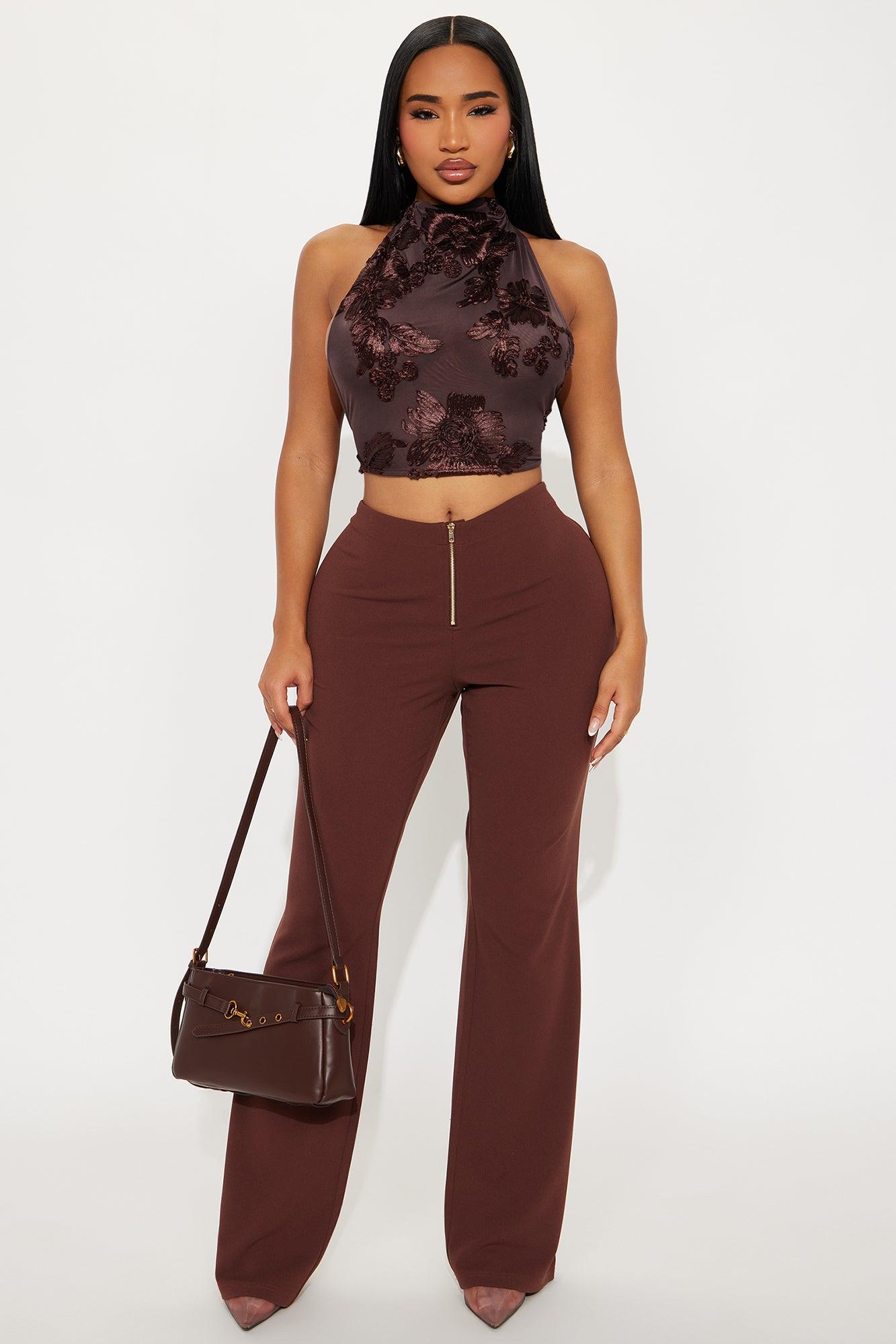 Serena Embroidered Mesh Halter Top - Brown Female Product Image