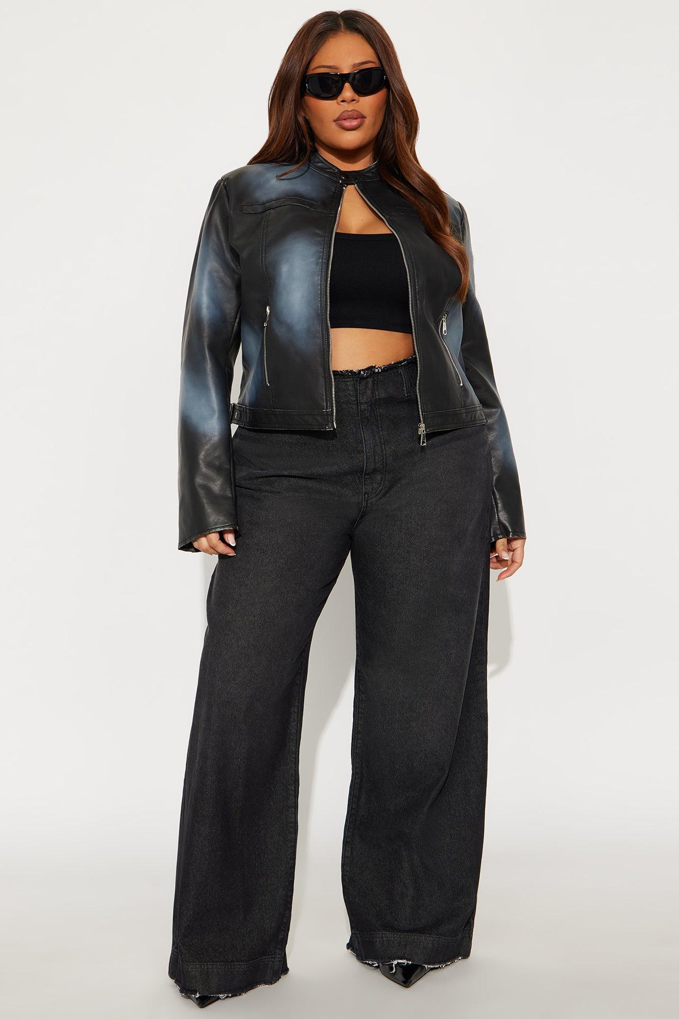 Saint Or Sinner Washed Faux Leather Moto Jacket - Black/combo Female Product Image