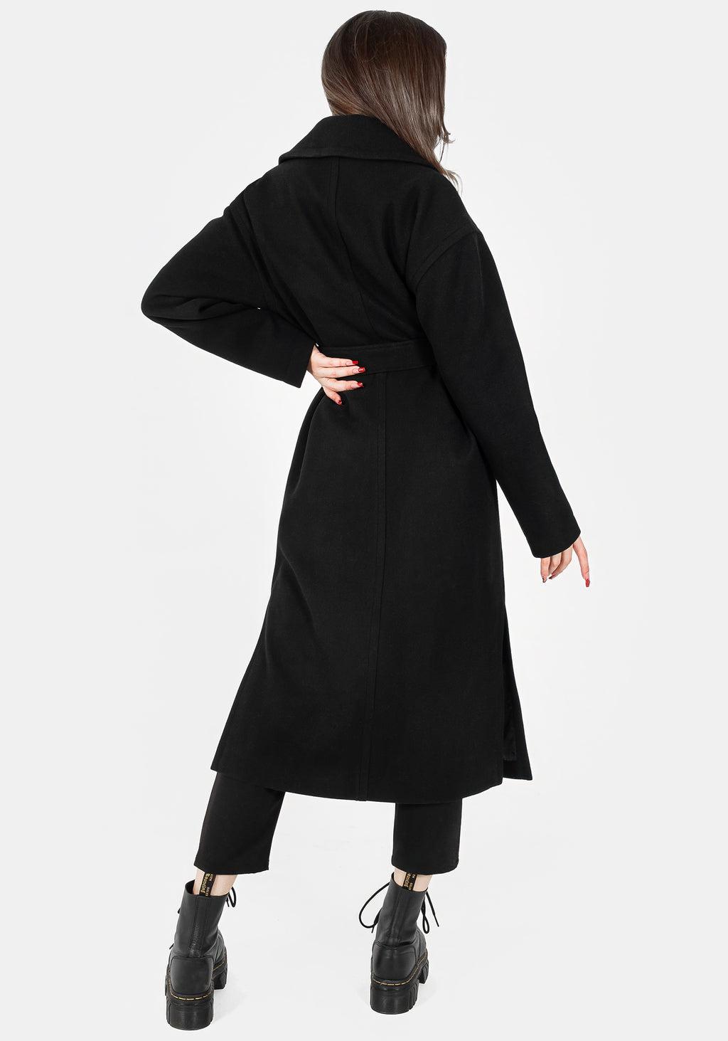 Meltdown Oversized Coat with Brooch - Black Product Image